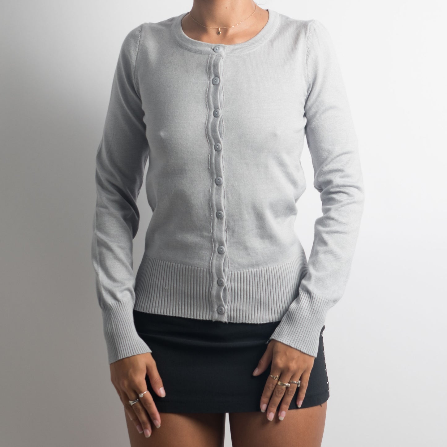 GREY BUTTON FRONT CARDIGAN