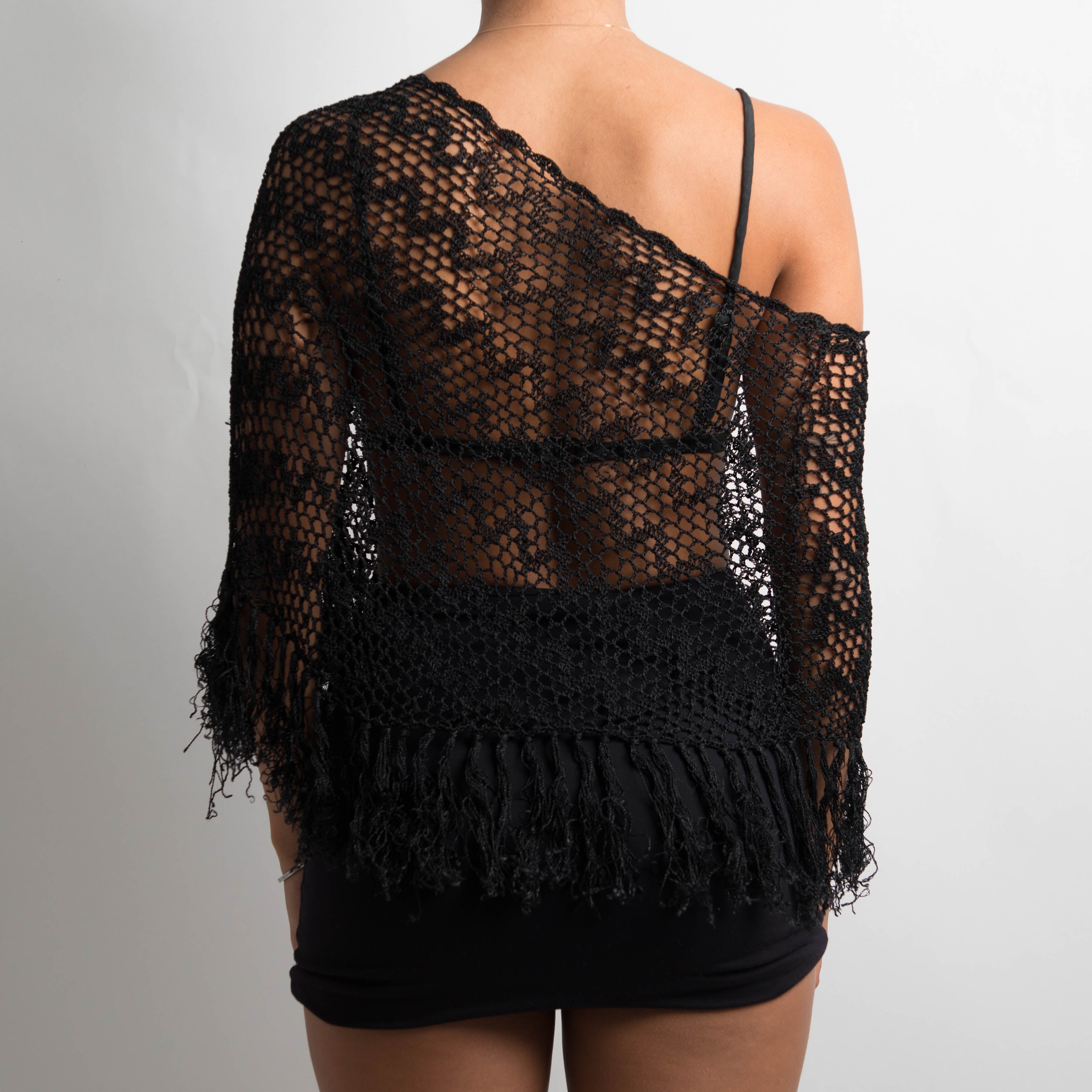 BLACK CROCHET PONCHO