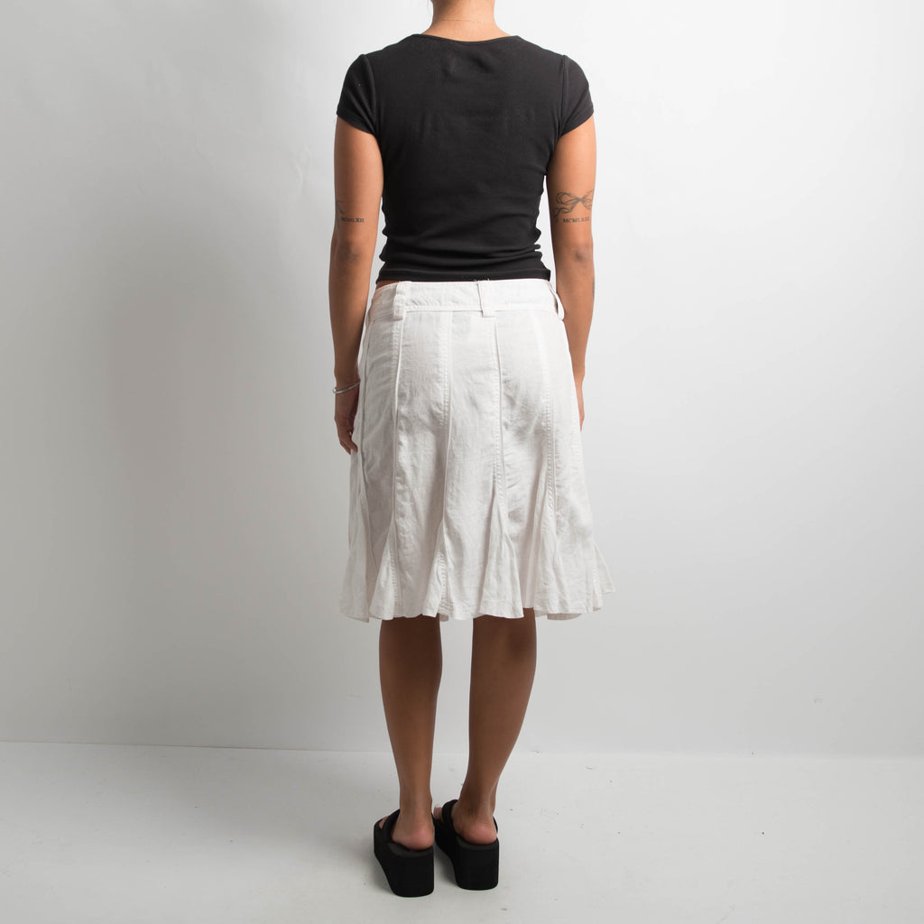 WHITE LINEN MIDI SKIRT