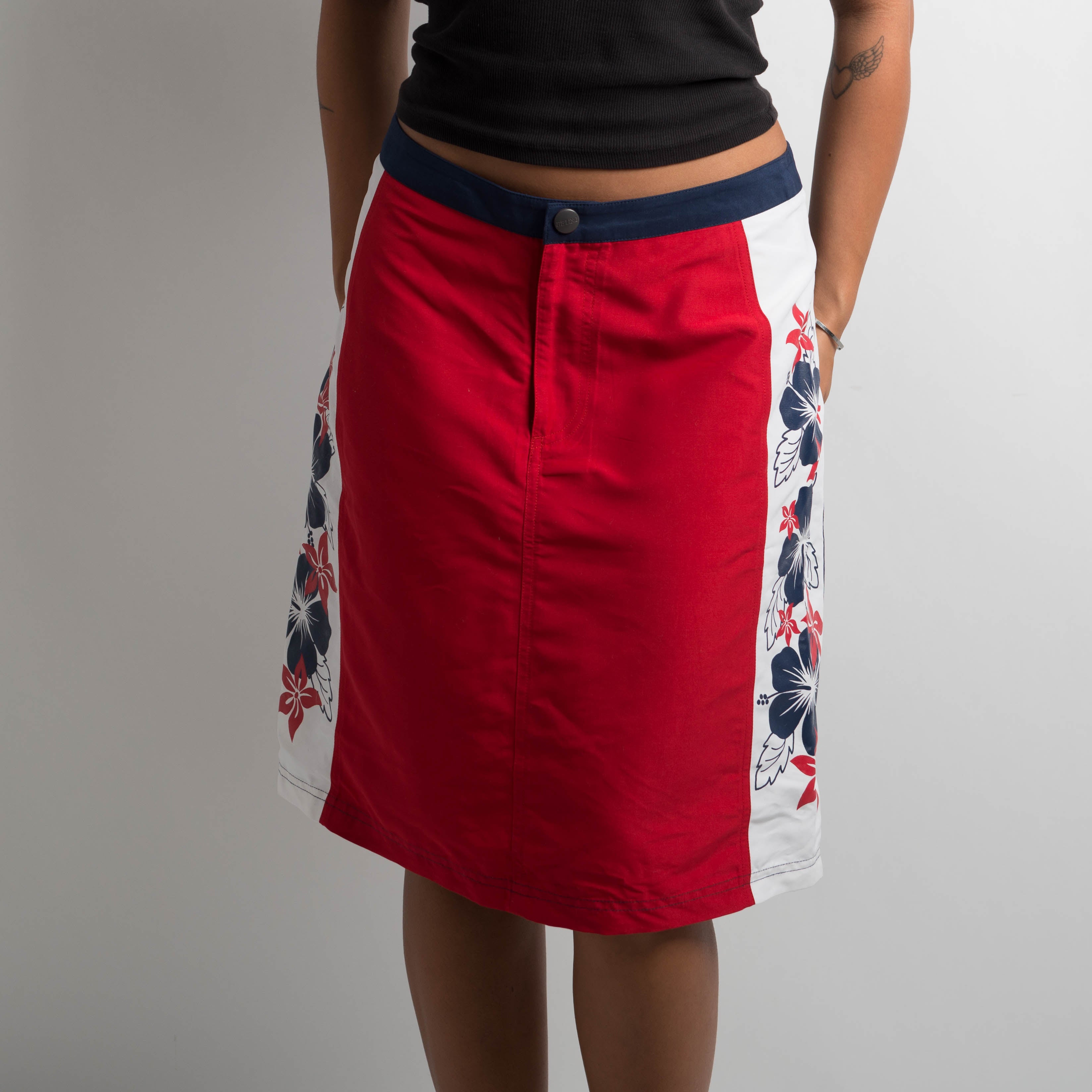 NYLON FLORAL PANEL SKIRT