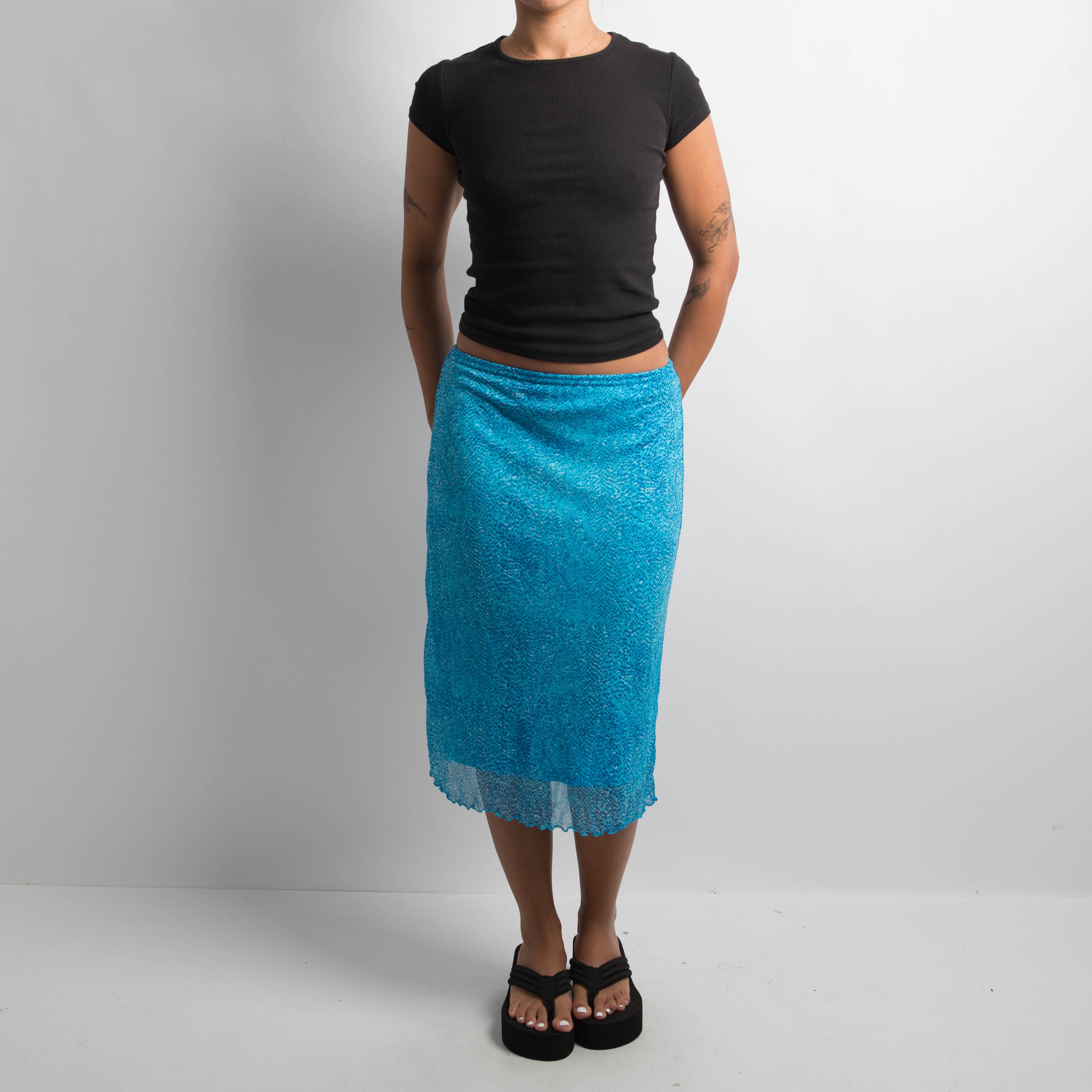 BLUE MESH MIDI SKIRT