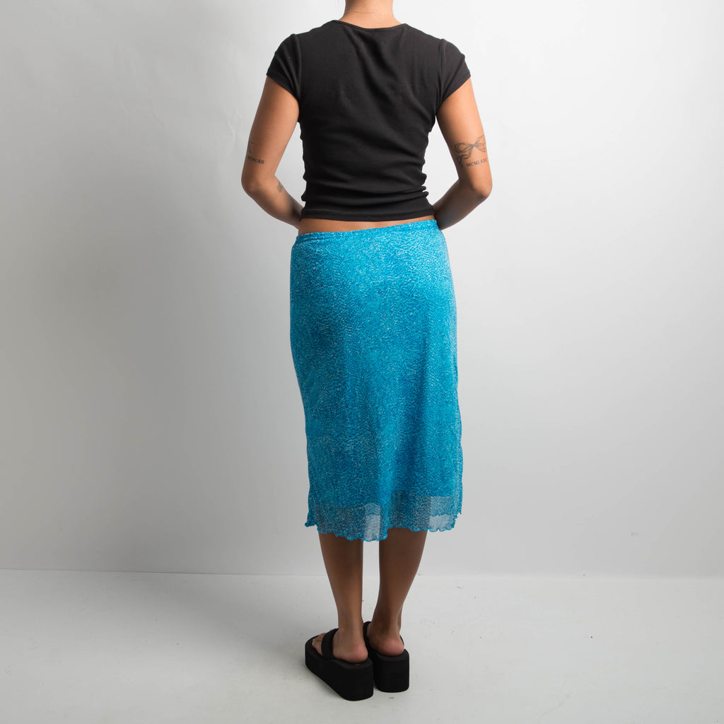 BLUE MESH MIDI SKIRT