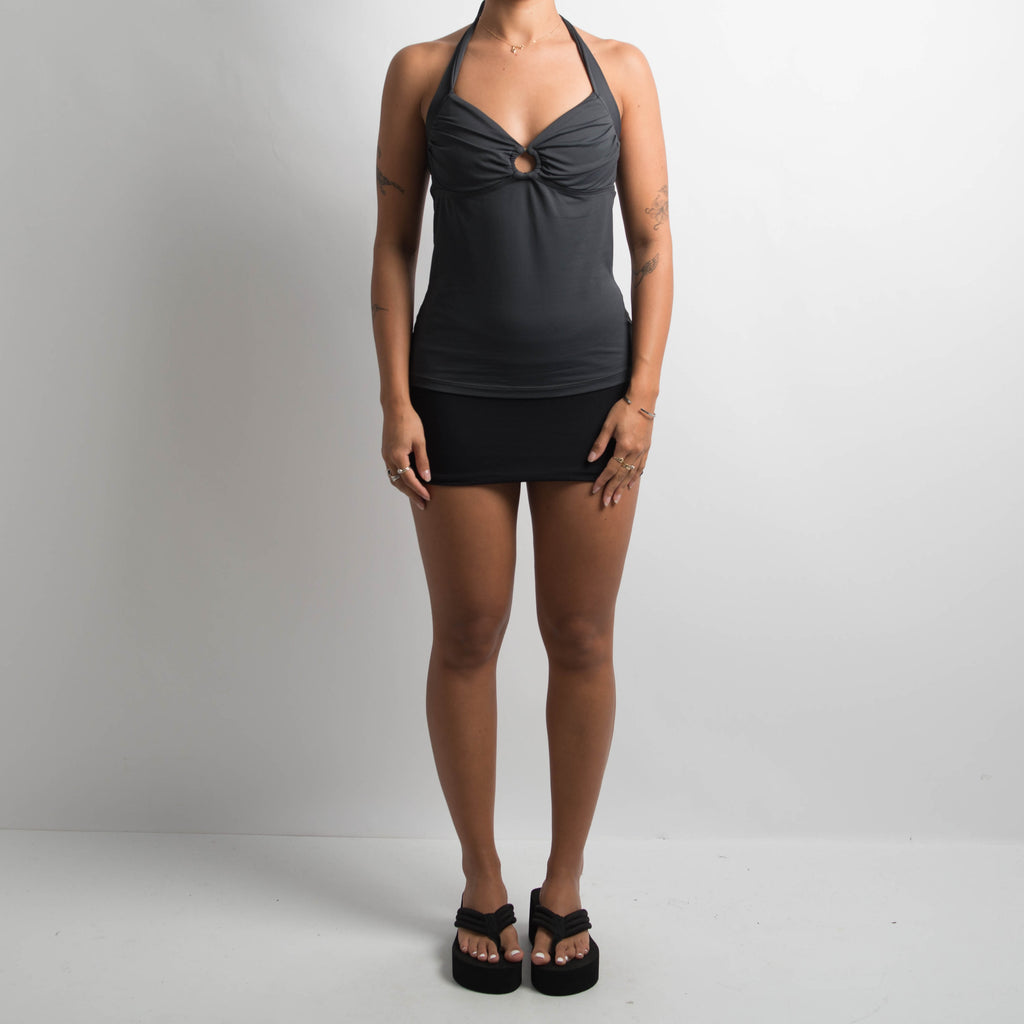 CHARCOAL HALTER TANKINI TOP