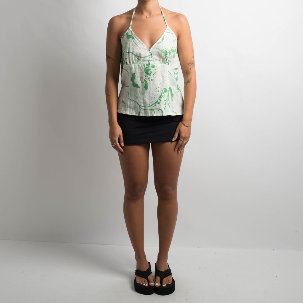 GREEN PATTERN HALTER TOP