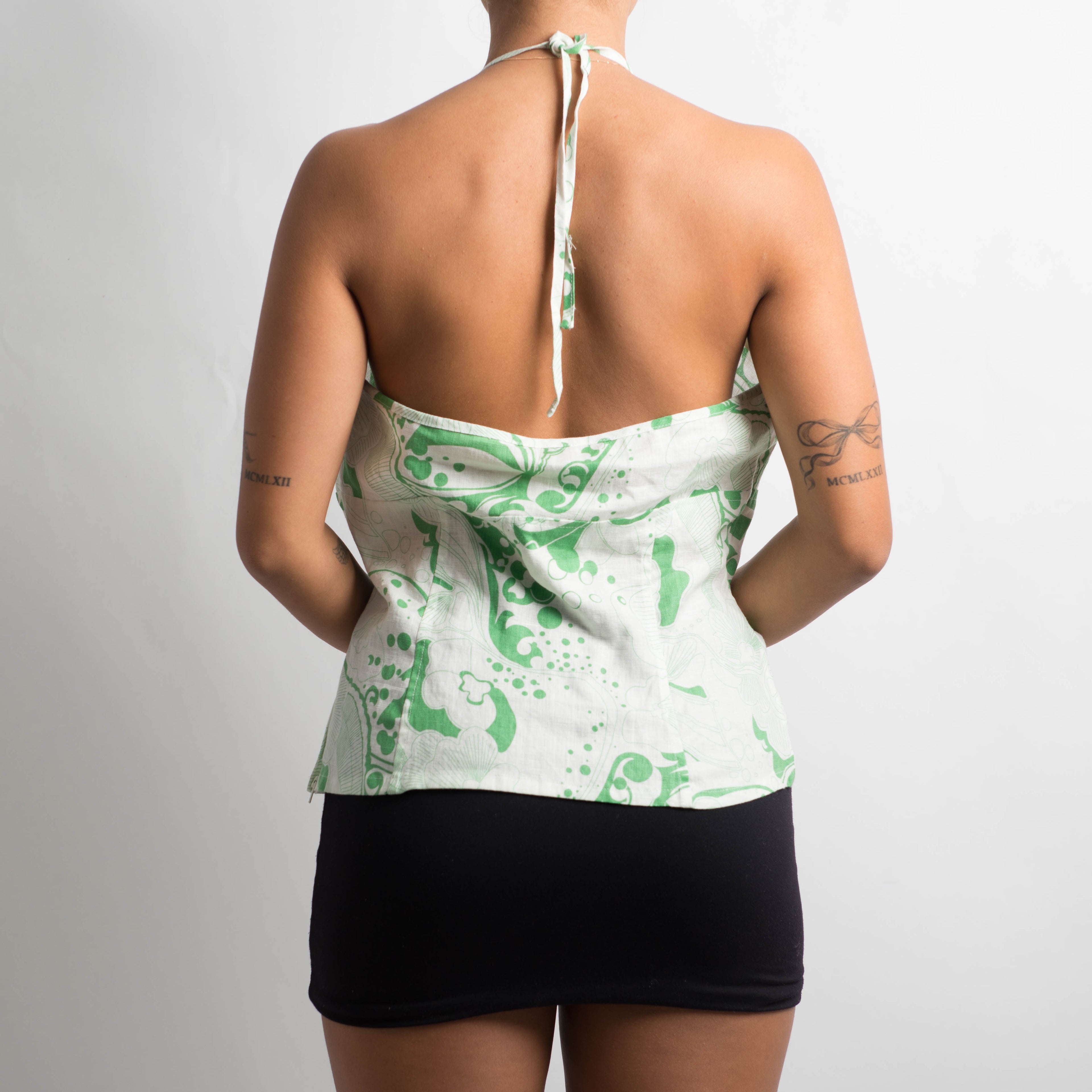 GREEN PATTERN HALTER TOP