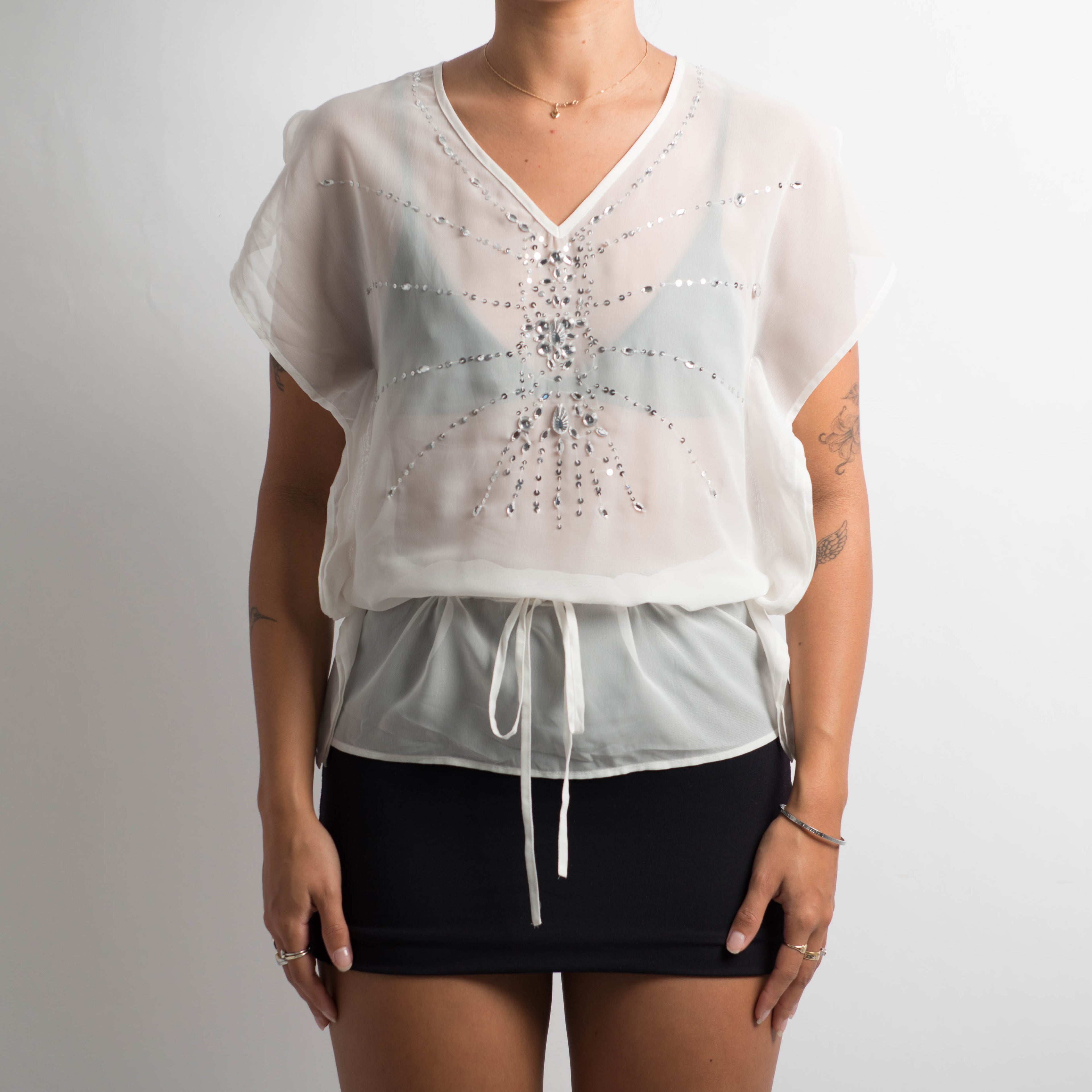 SHEER WHITE SEQUIN TOP
