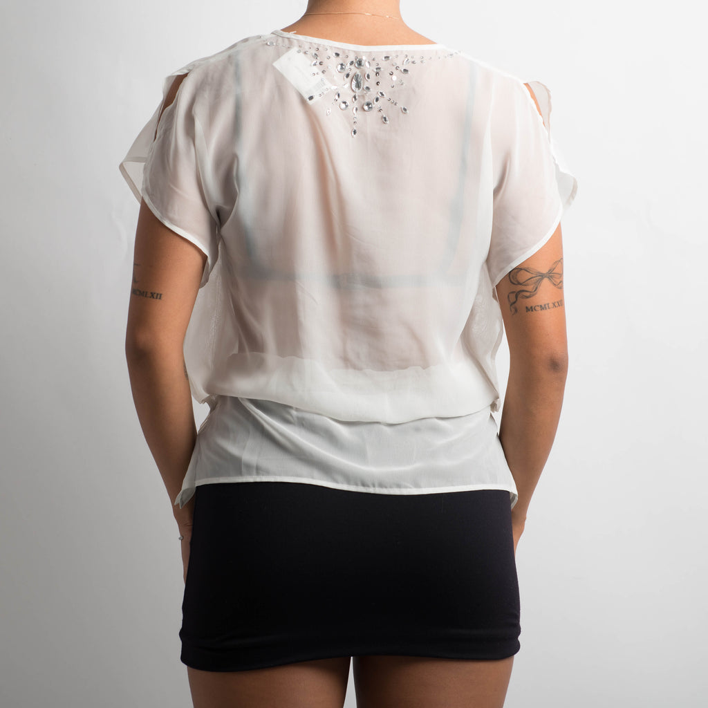 SHEER WHITE SEQUIN TOP