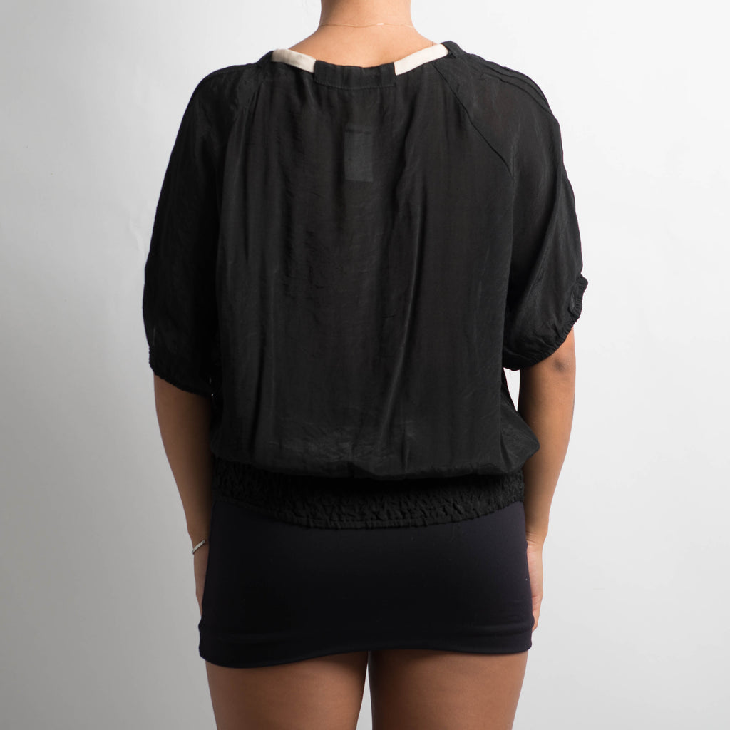 BLACK DRAWSTRING TOP