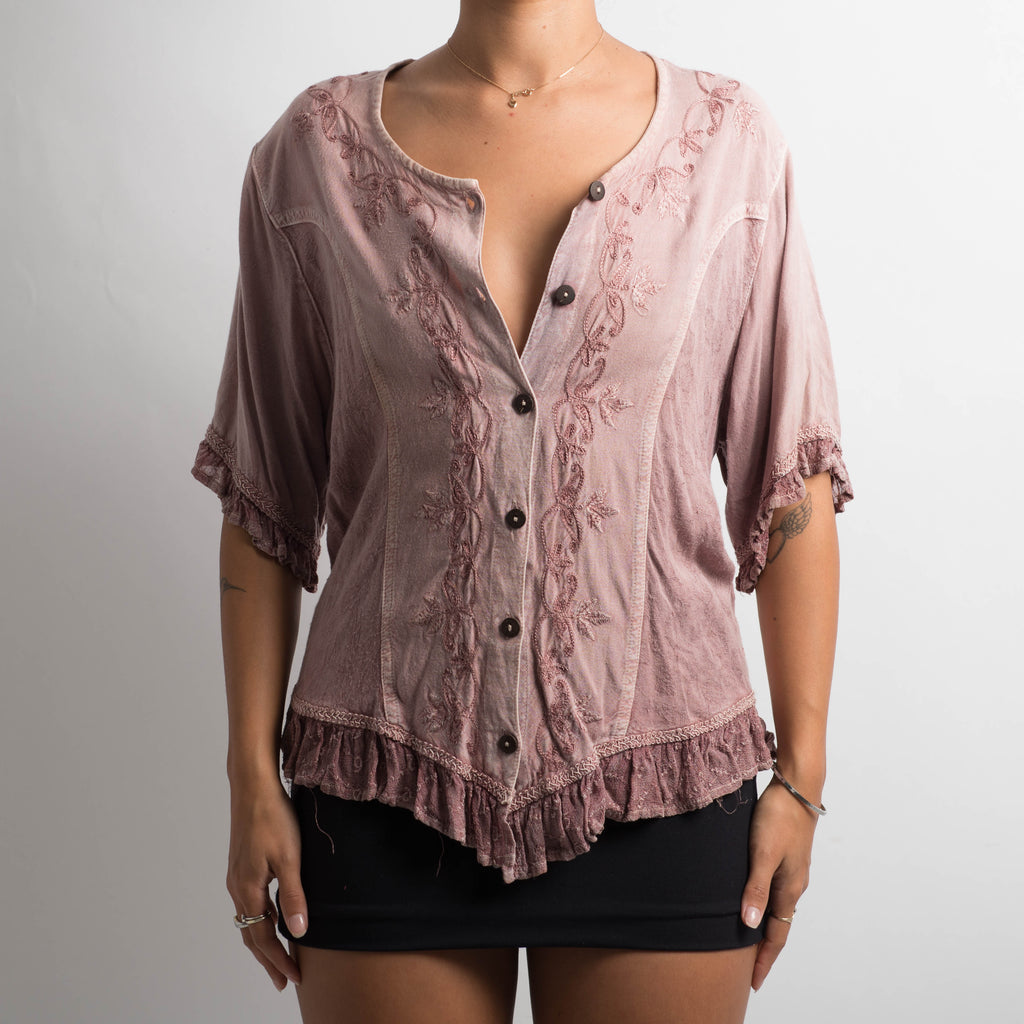 EMBROIDERED RUFFLE BLOUSE