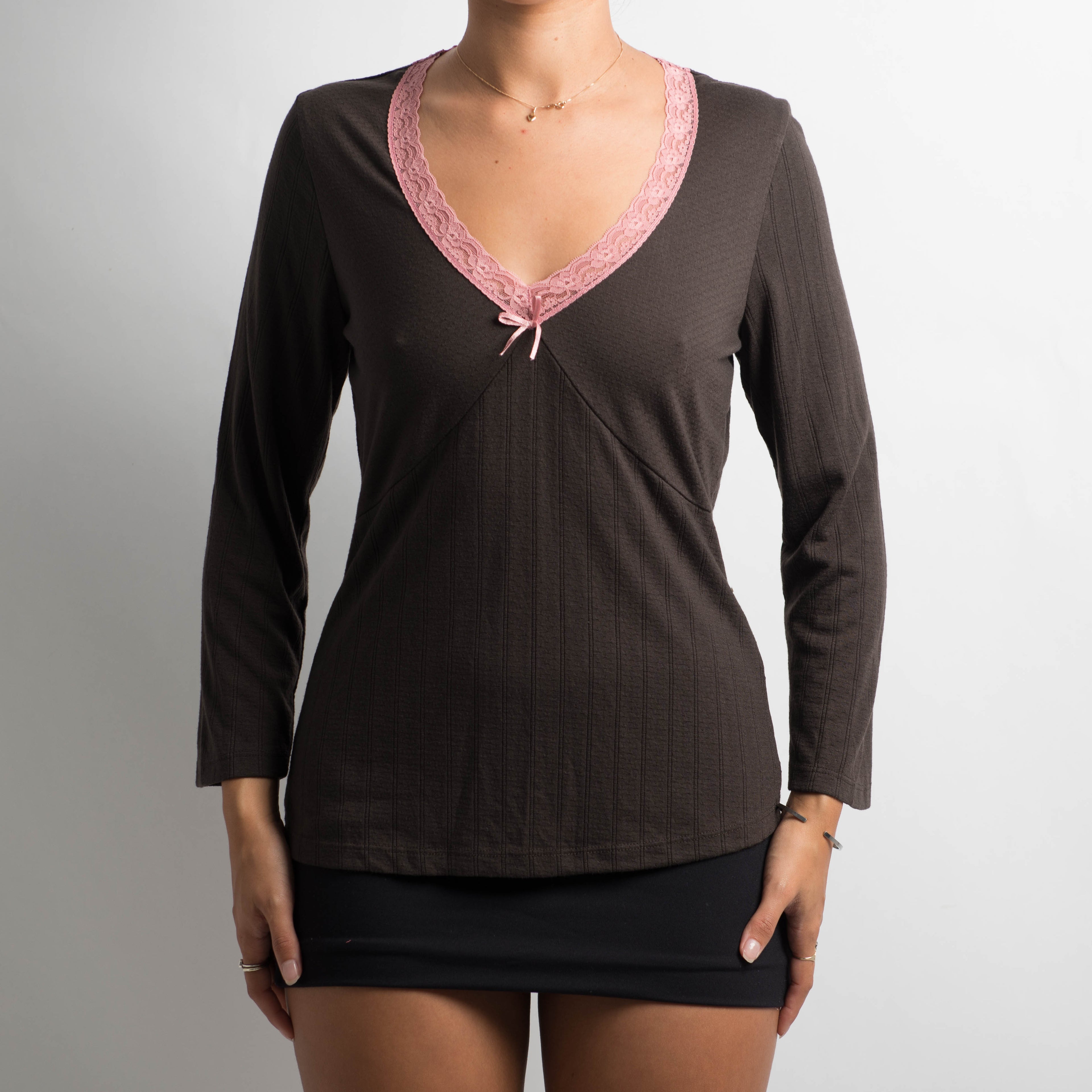 BROWN POINTELLE TOP