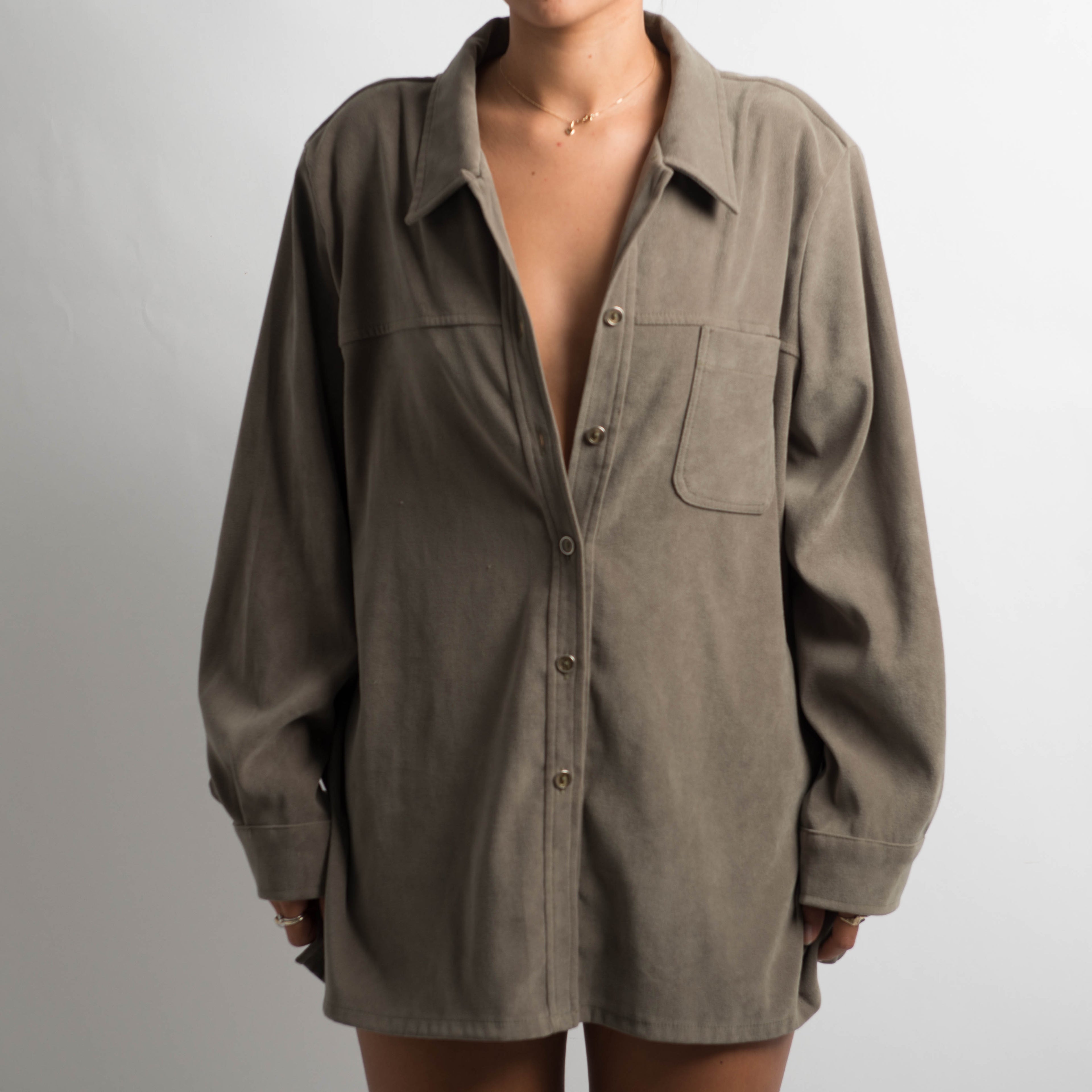 KHAKI SUEDETTE BLOUSE