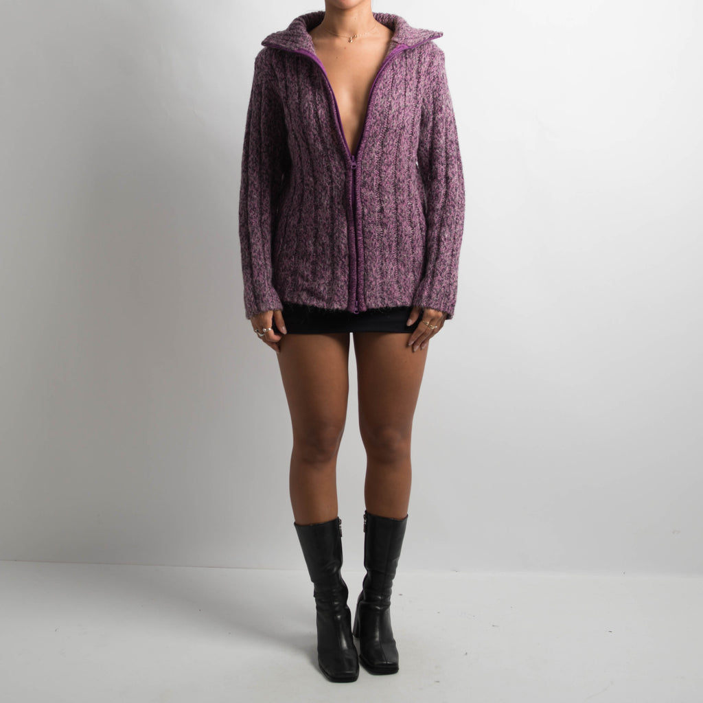 PURPLE MARLE ZIP CARDIGAN
