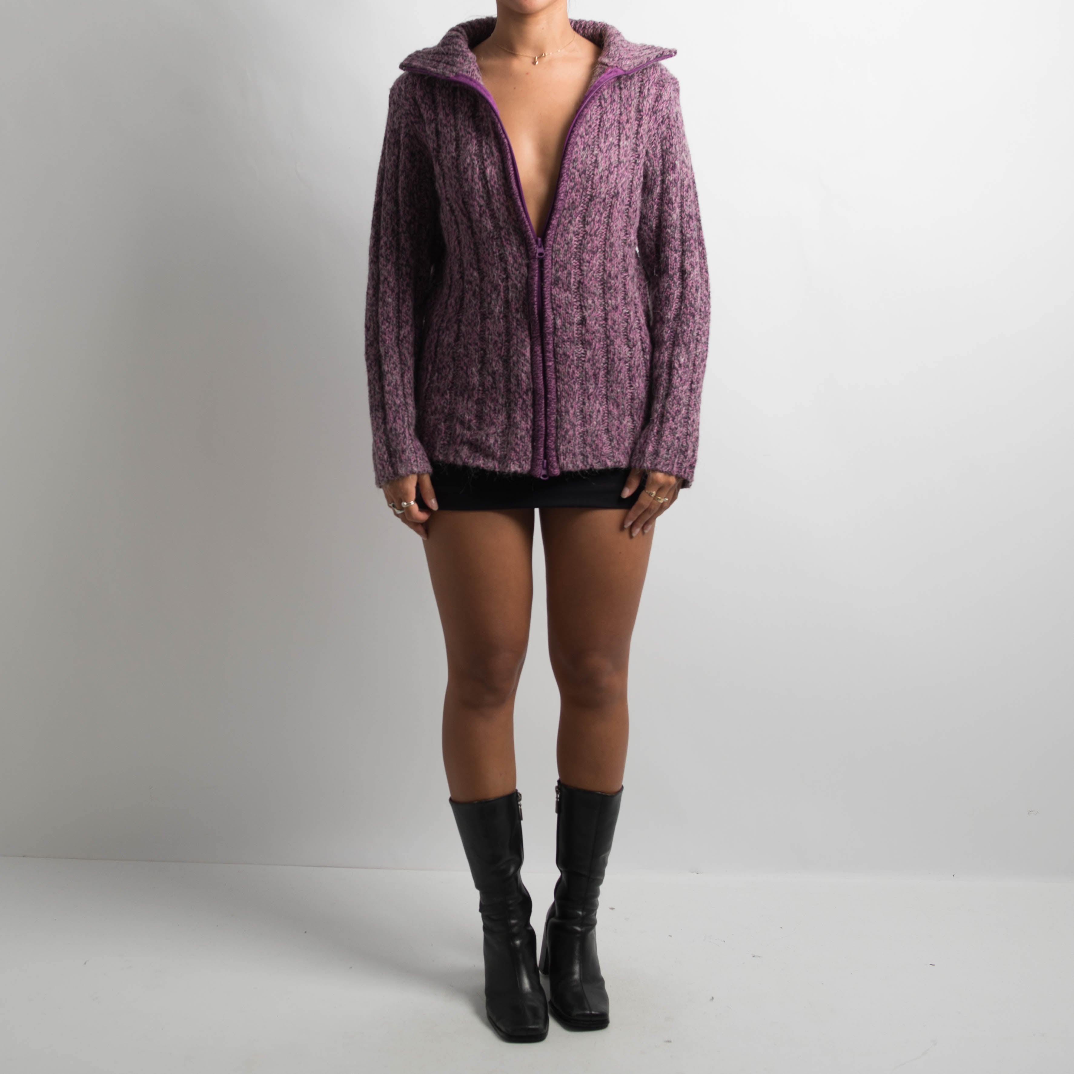 PURPLE MARLE ZIP CARDIGAN