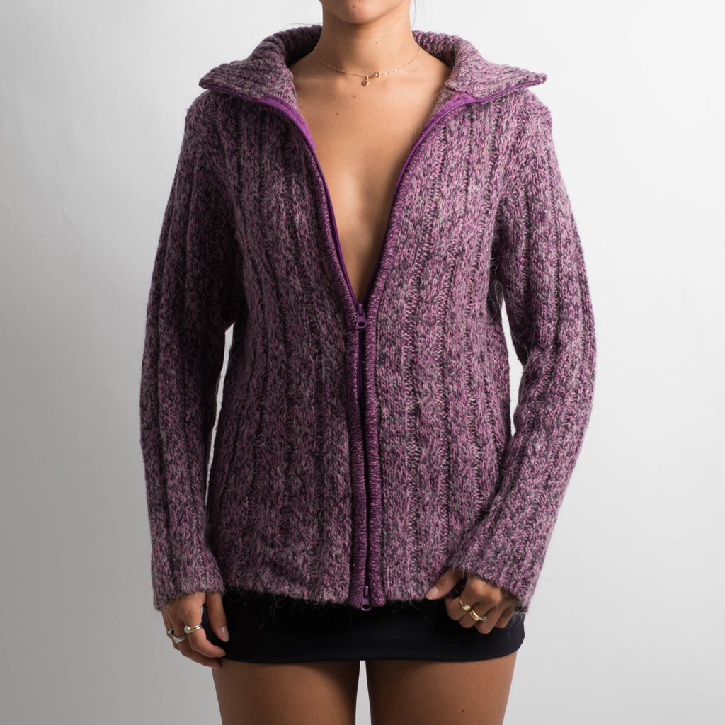 PURPLE MARLE ZIP CARDIGAN