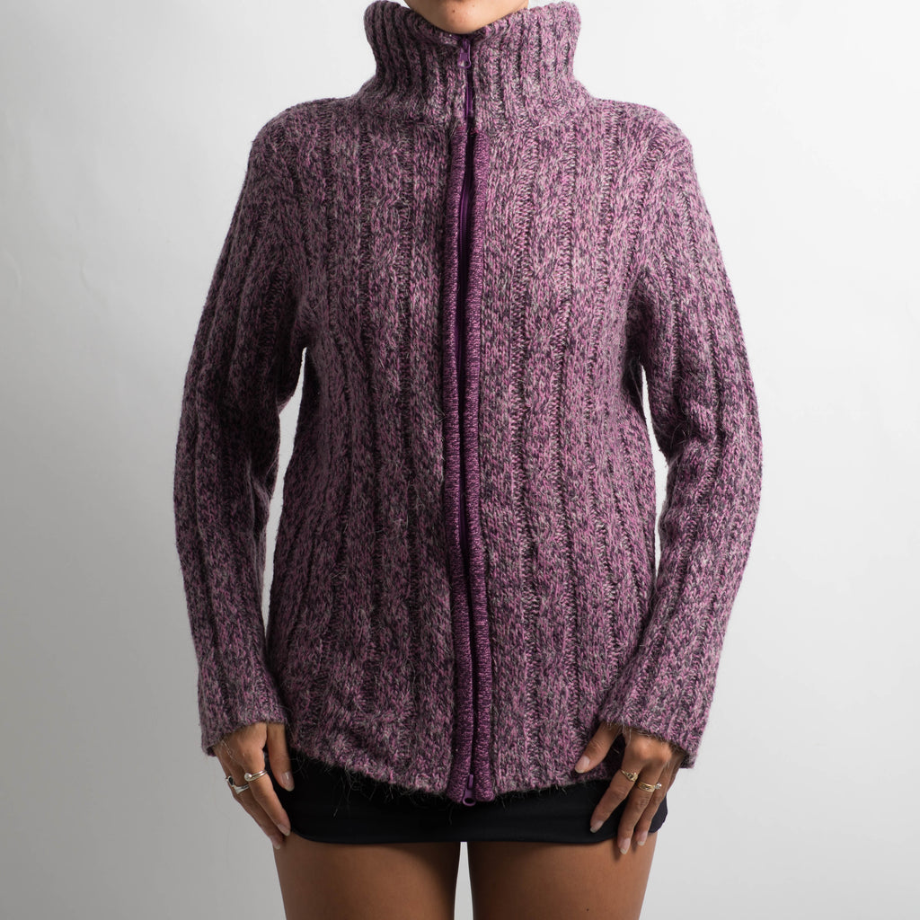 PURPLE MARLE ZIP CARDIGAN