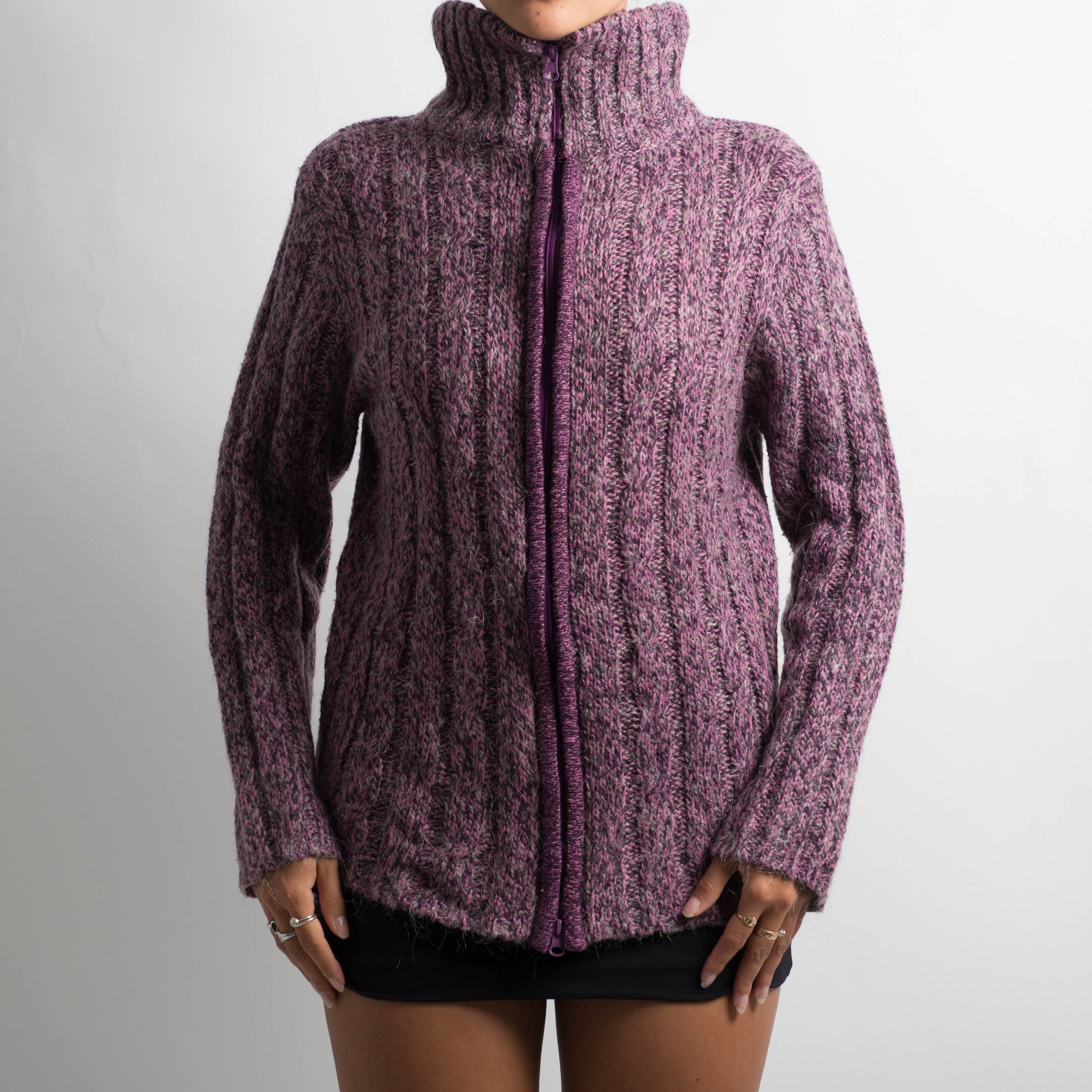 PURPLE MARLE ZIP CARDIGAN