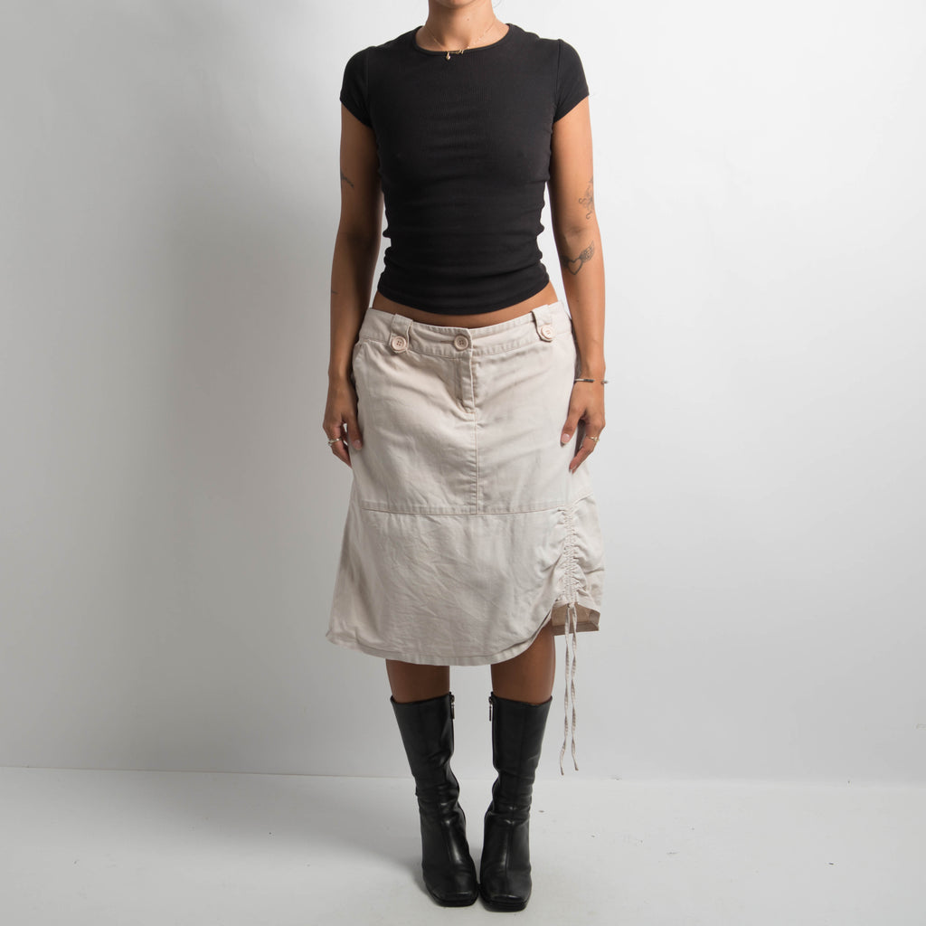 CREAM RUCHED MIDI SKIRT