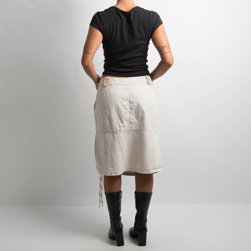 CREAM RUCHED MIDI SKIRT