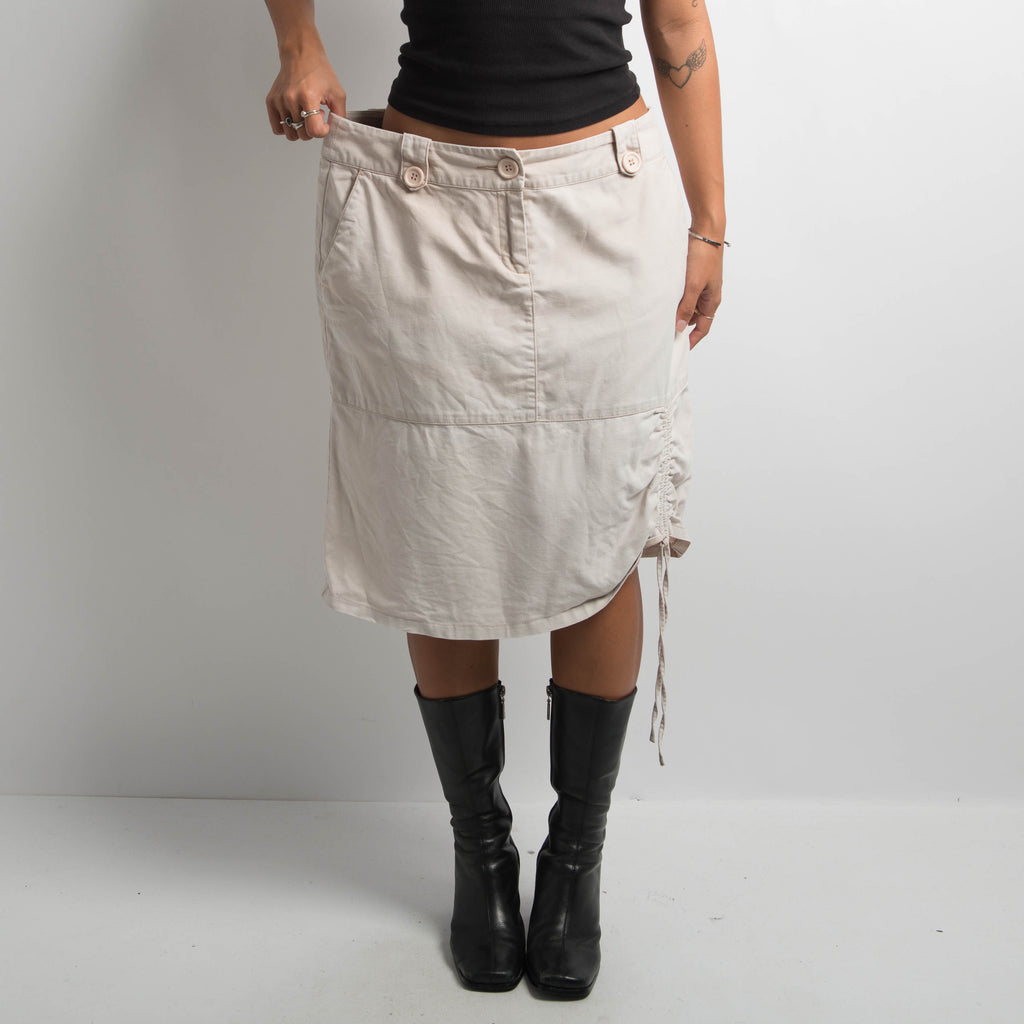 CREAM RUCHED MIDI SKIRT