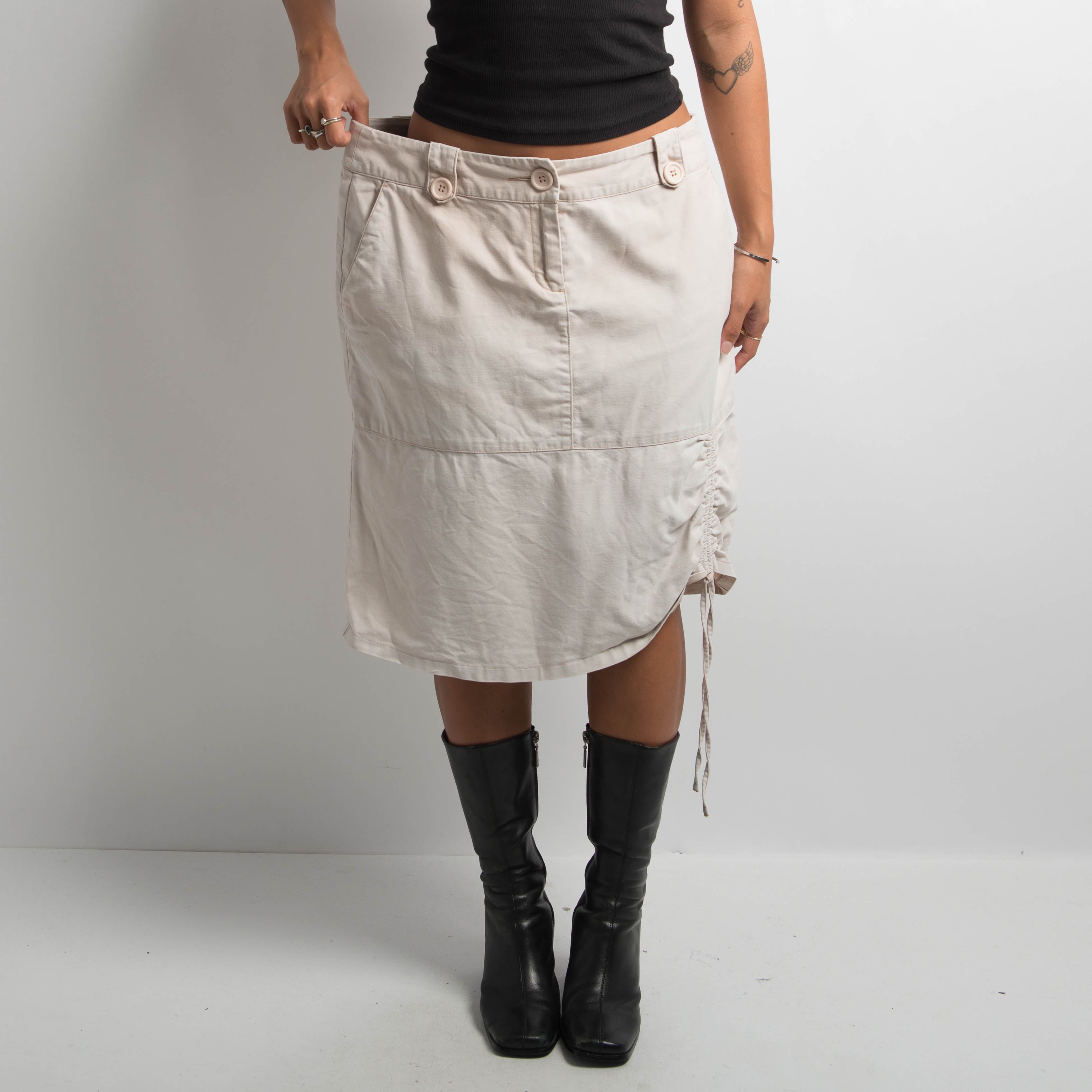 CREAM RUCHED MIDI SKIRT