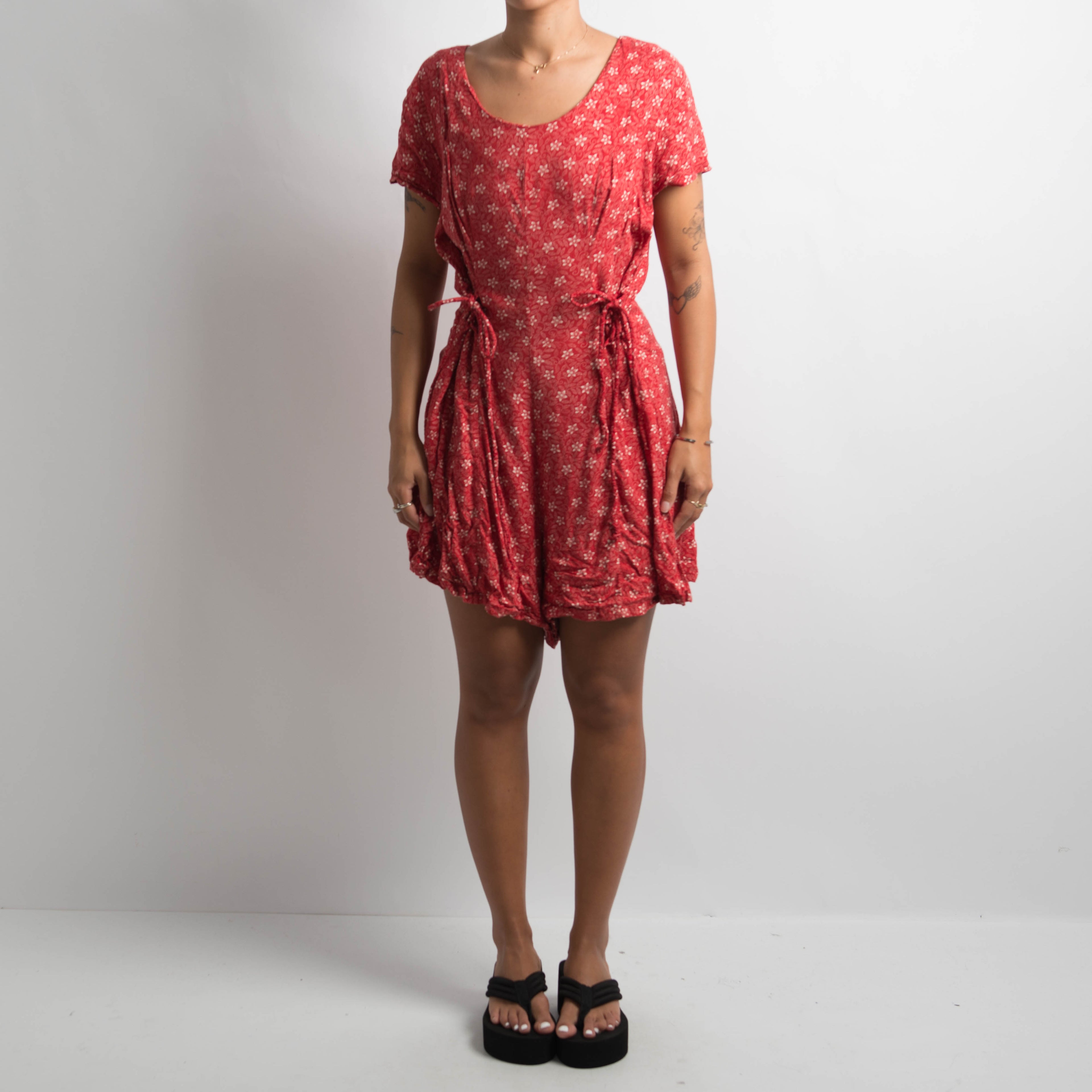 RED FLORAL ROMPER