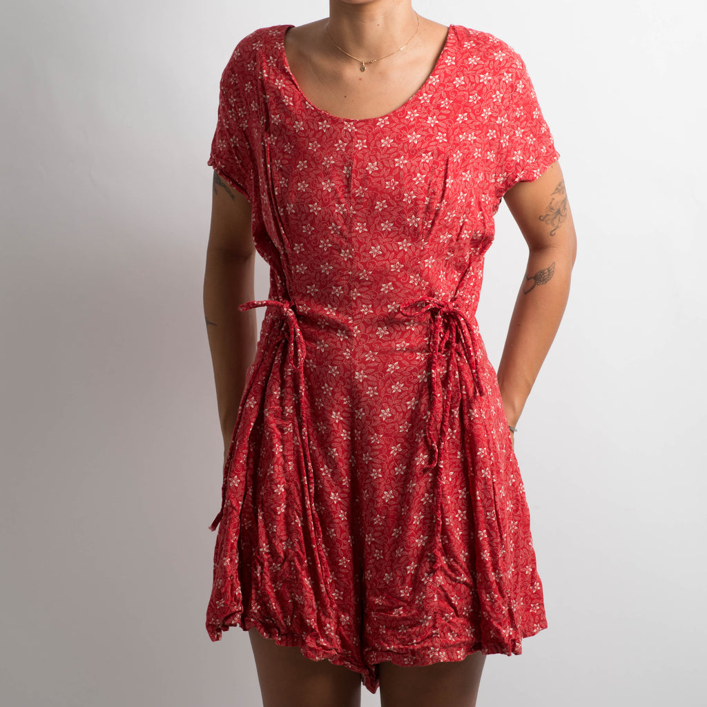 RED FLORAL ROMPER