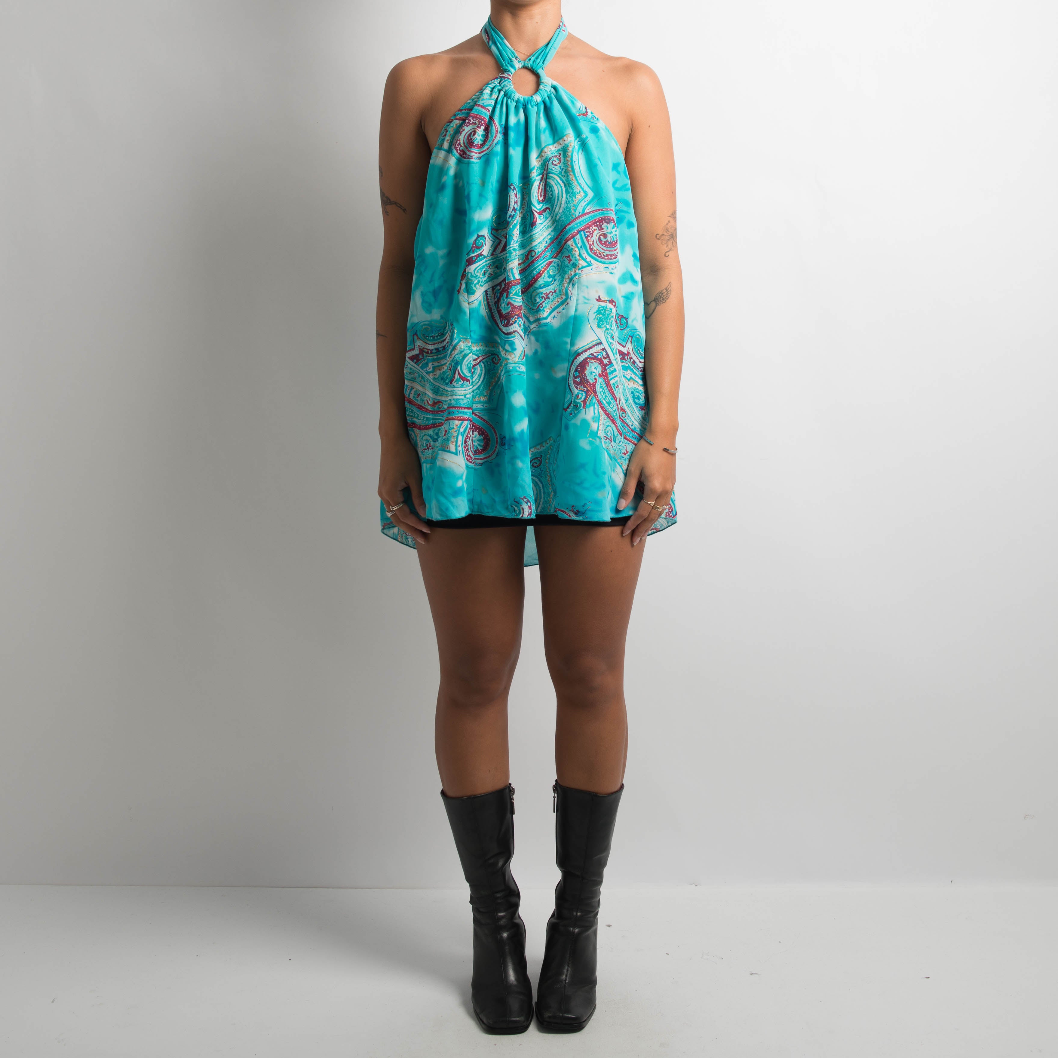 TEAL PAISLEY HALTER TOP