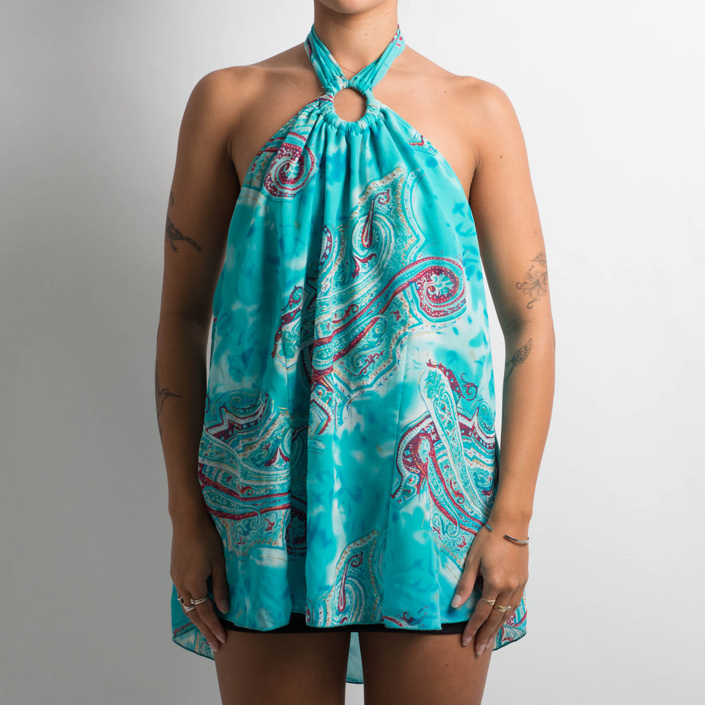 TEAL PAISLEY HALTER TOP