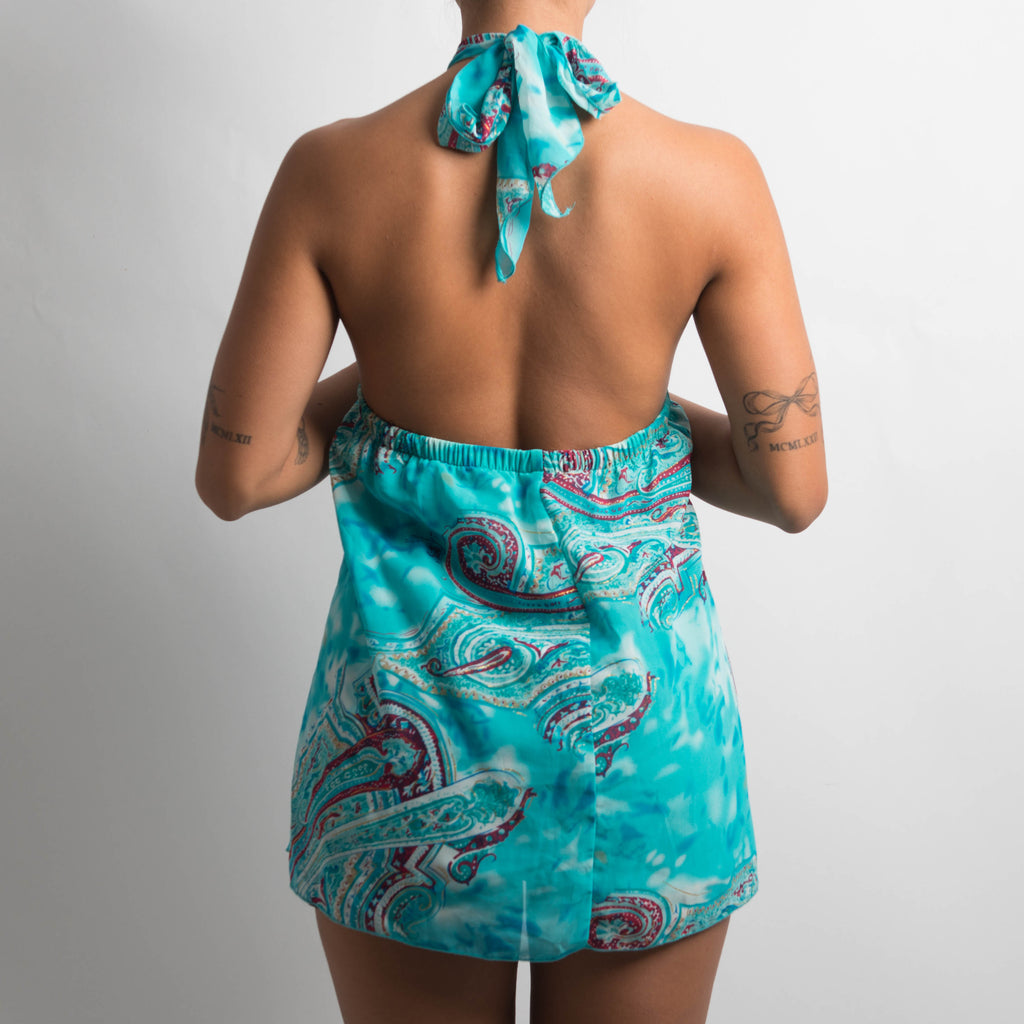 TEAL PAISLEY HALTER TOP