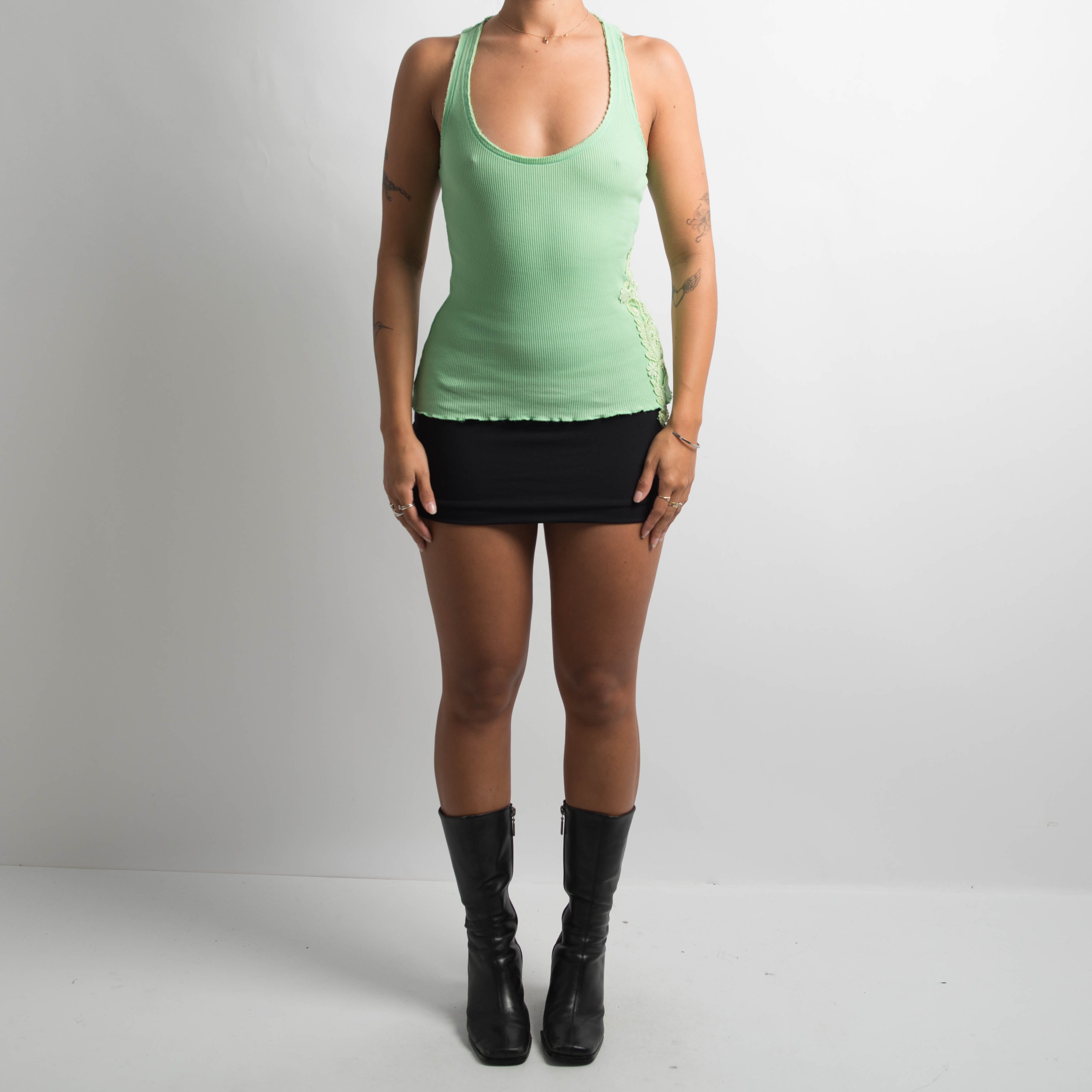 GREEN RIBBED TANK TOP
