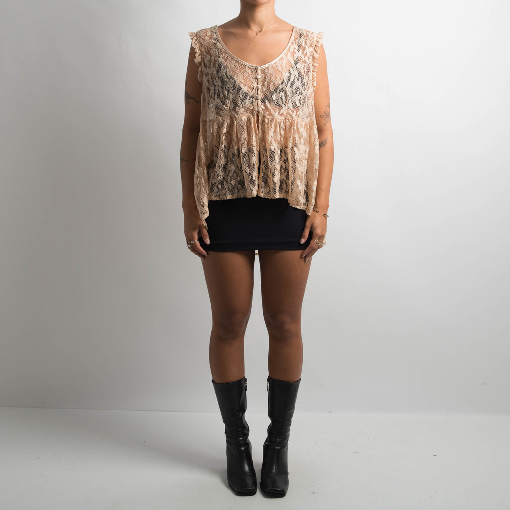 BEIGE LACE BABYDOLL TOP