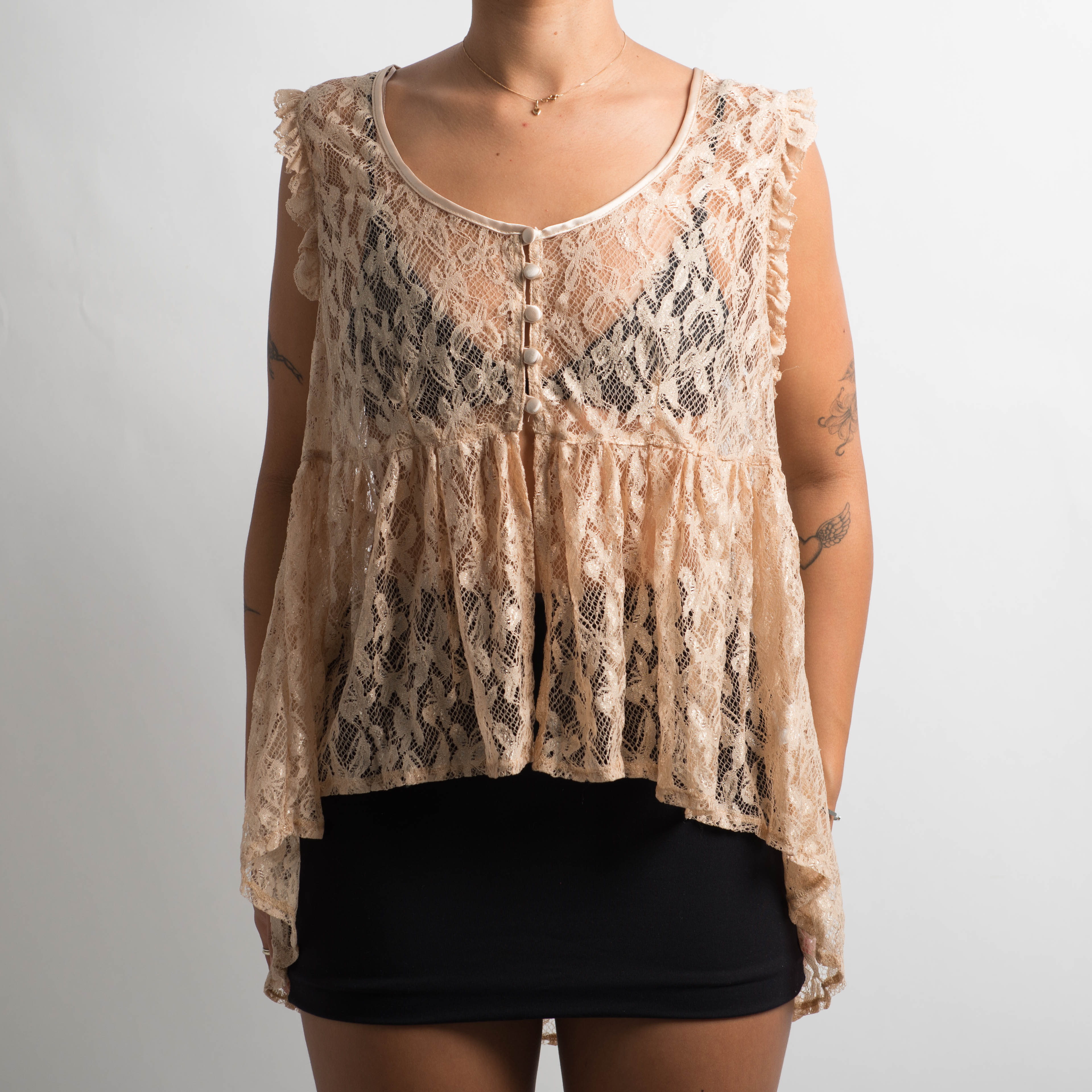 BEIGE LACE BABYDOLL TOP