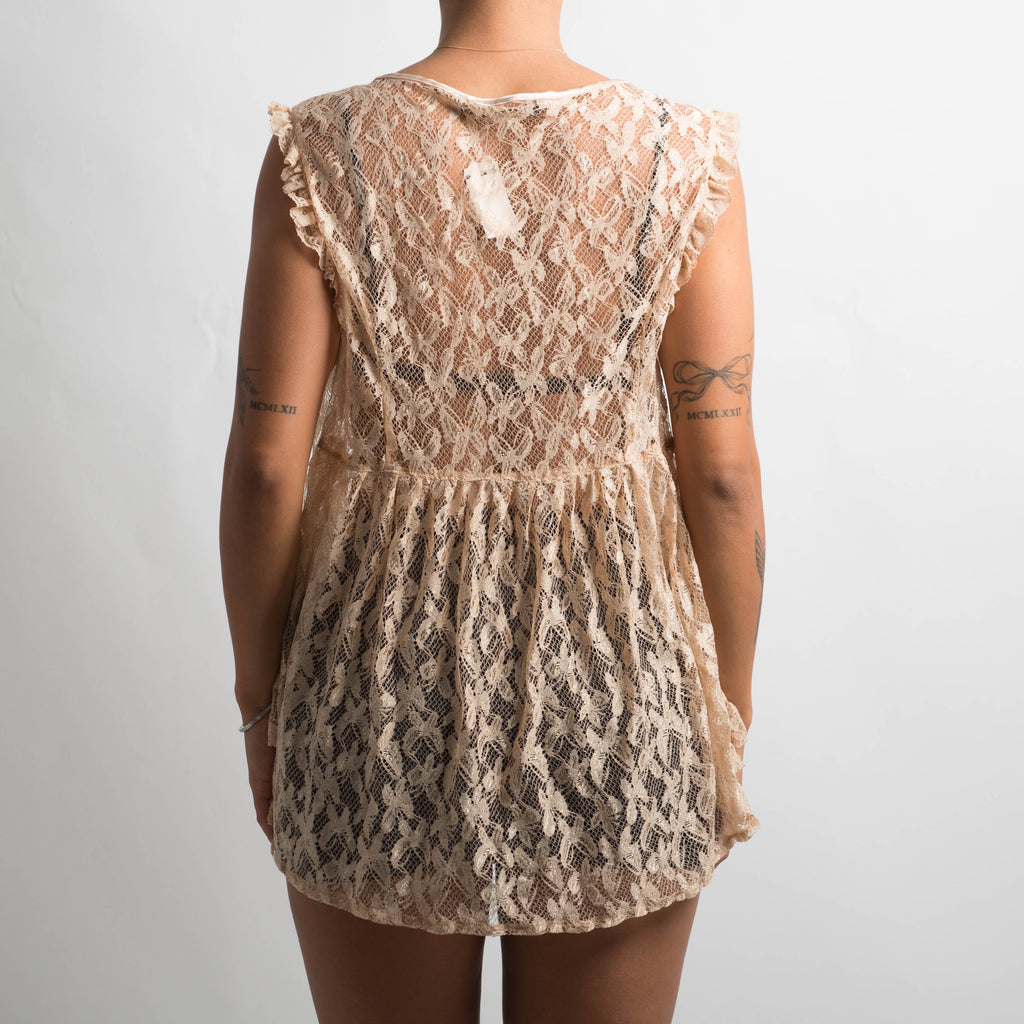BEIGE LACE BABYDOLL TOP