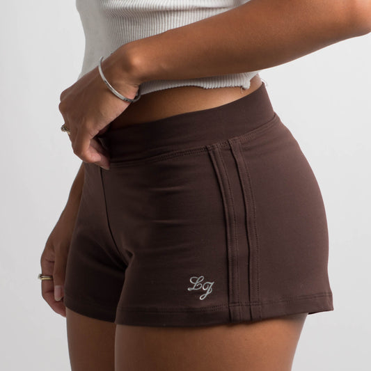 BROWN STRETCH MINI SHORTS