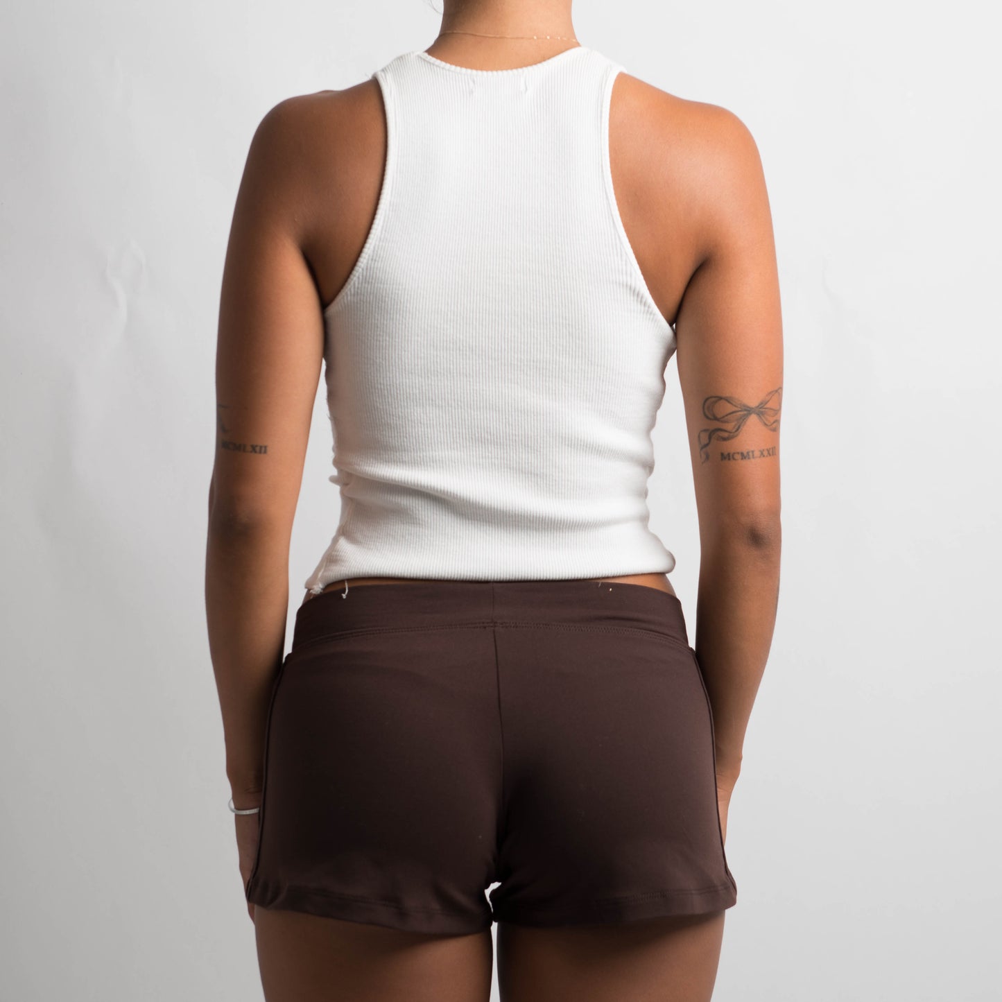 BROWN STRETCH MINI SHORTS