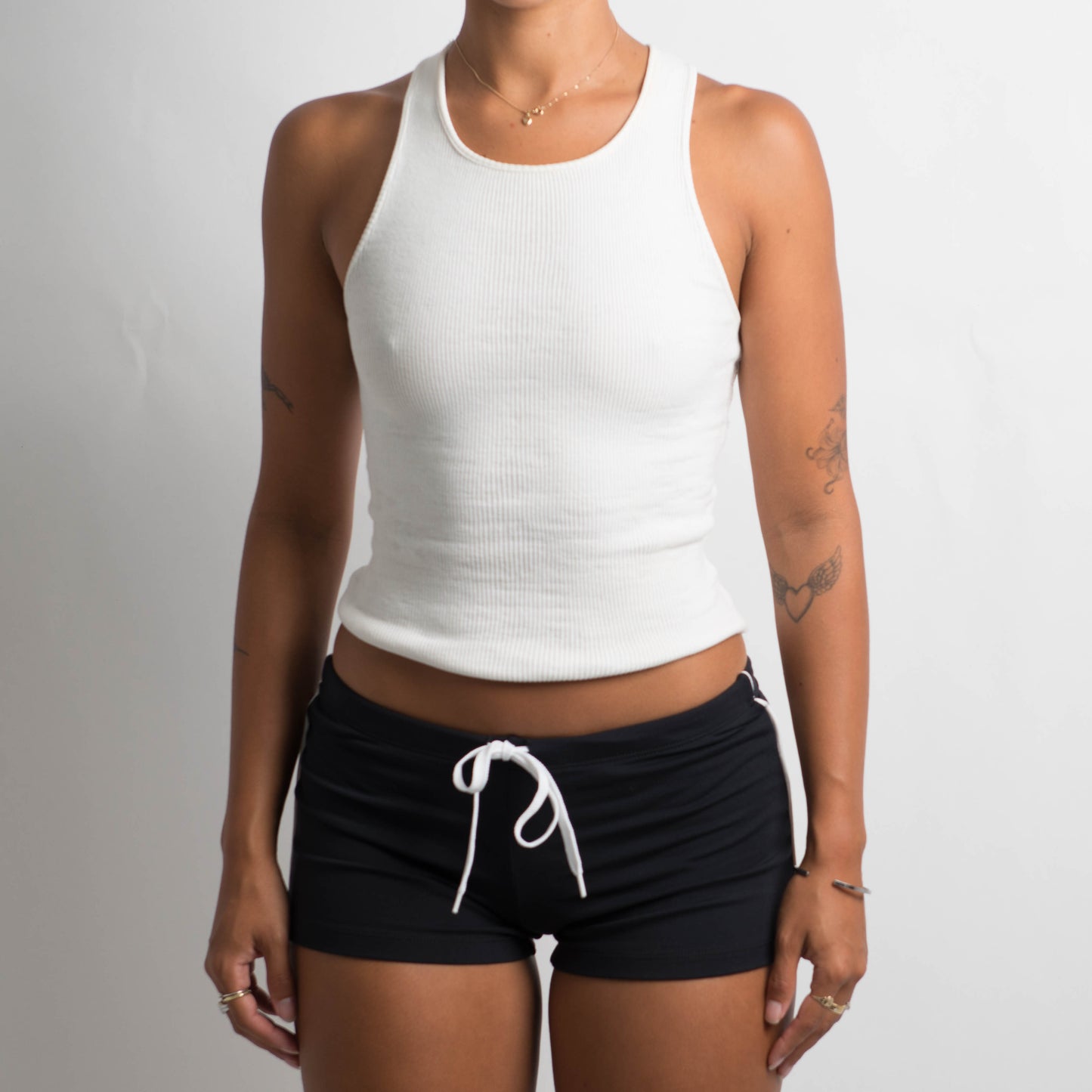 BLACK DRAWSTRING MINI SHORTS