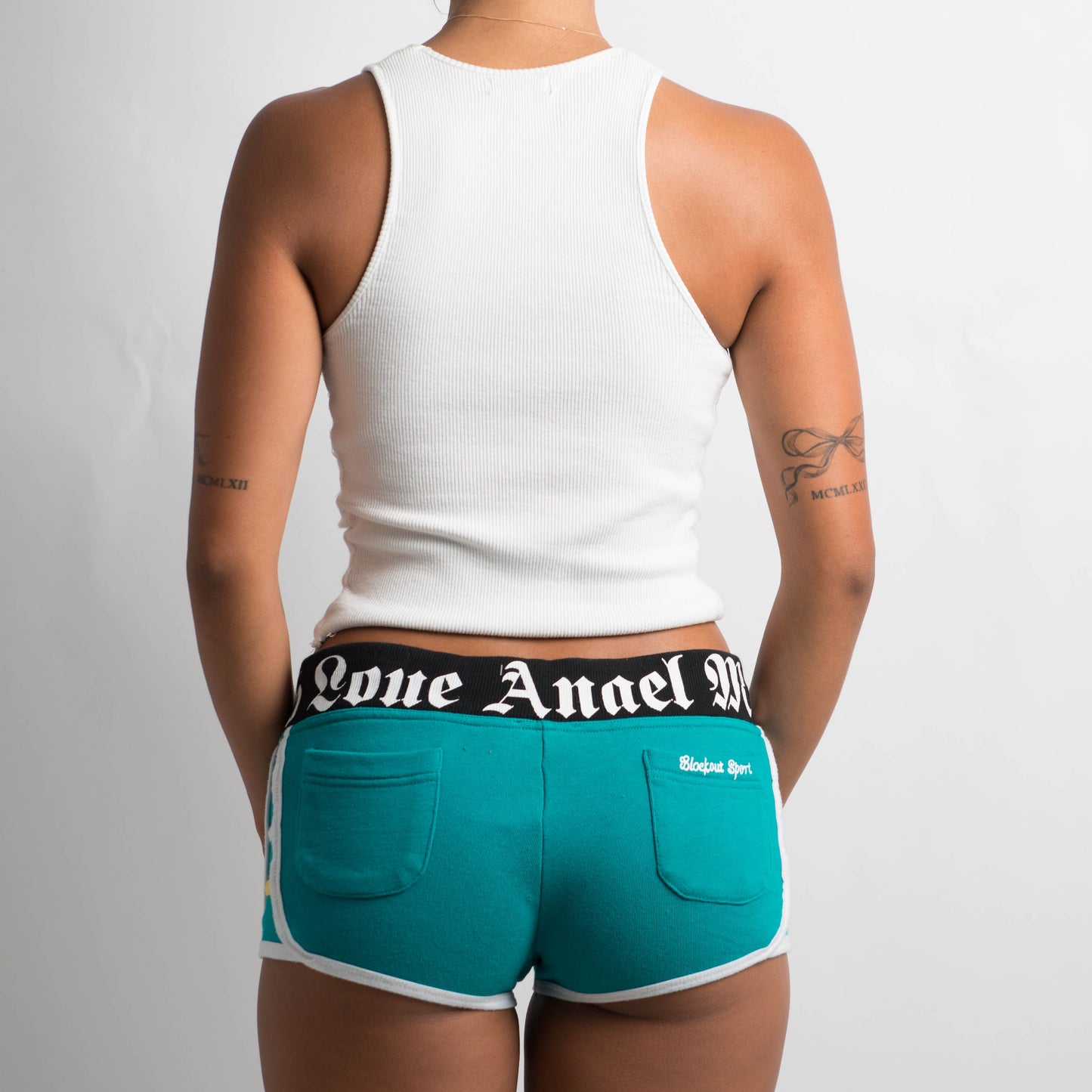 TURQUOISE MINI SHORTS