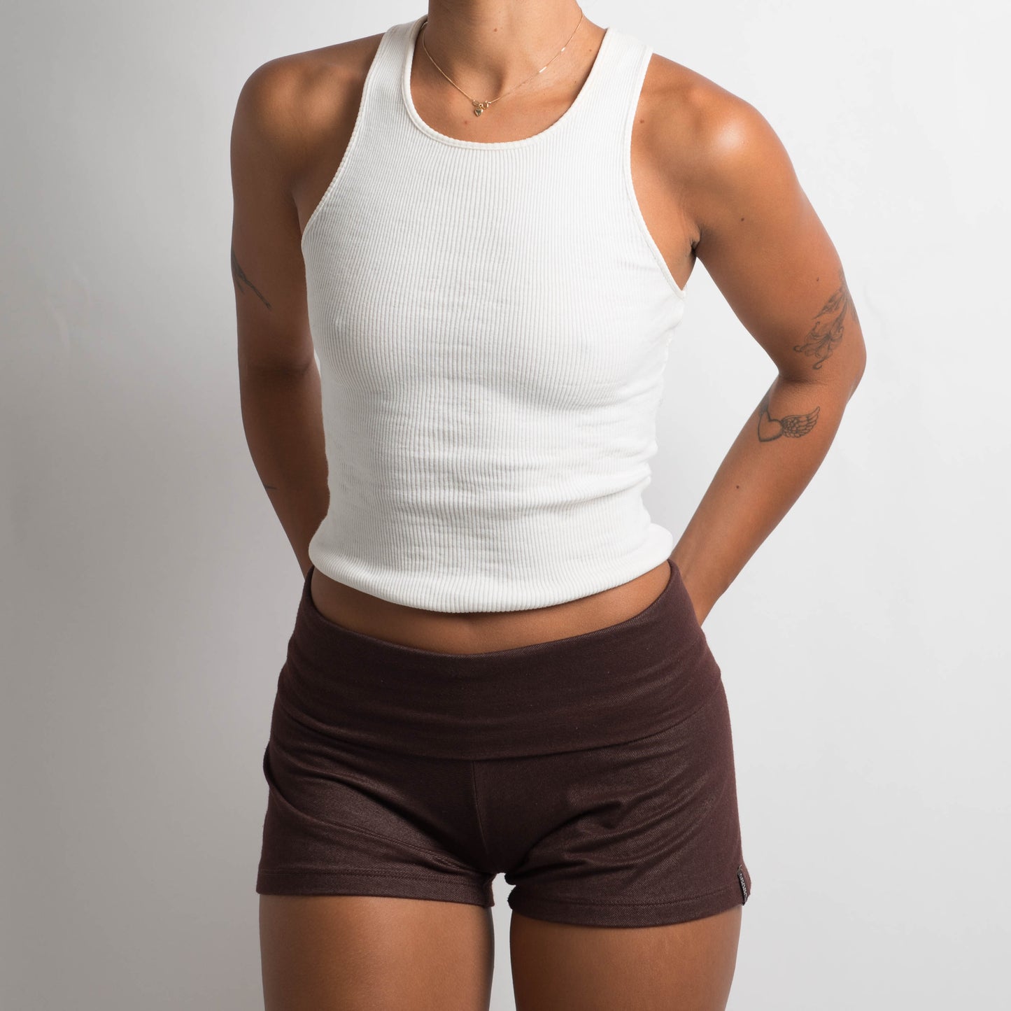 BROWN FOLD OVER SHORTS