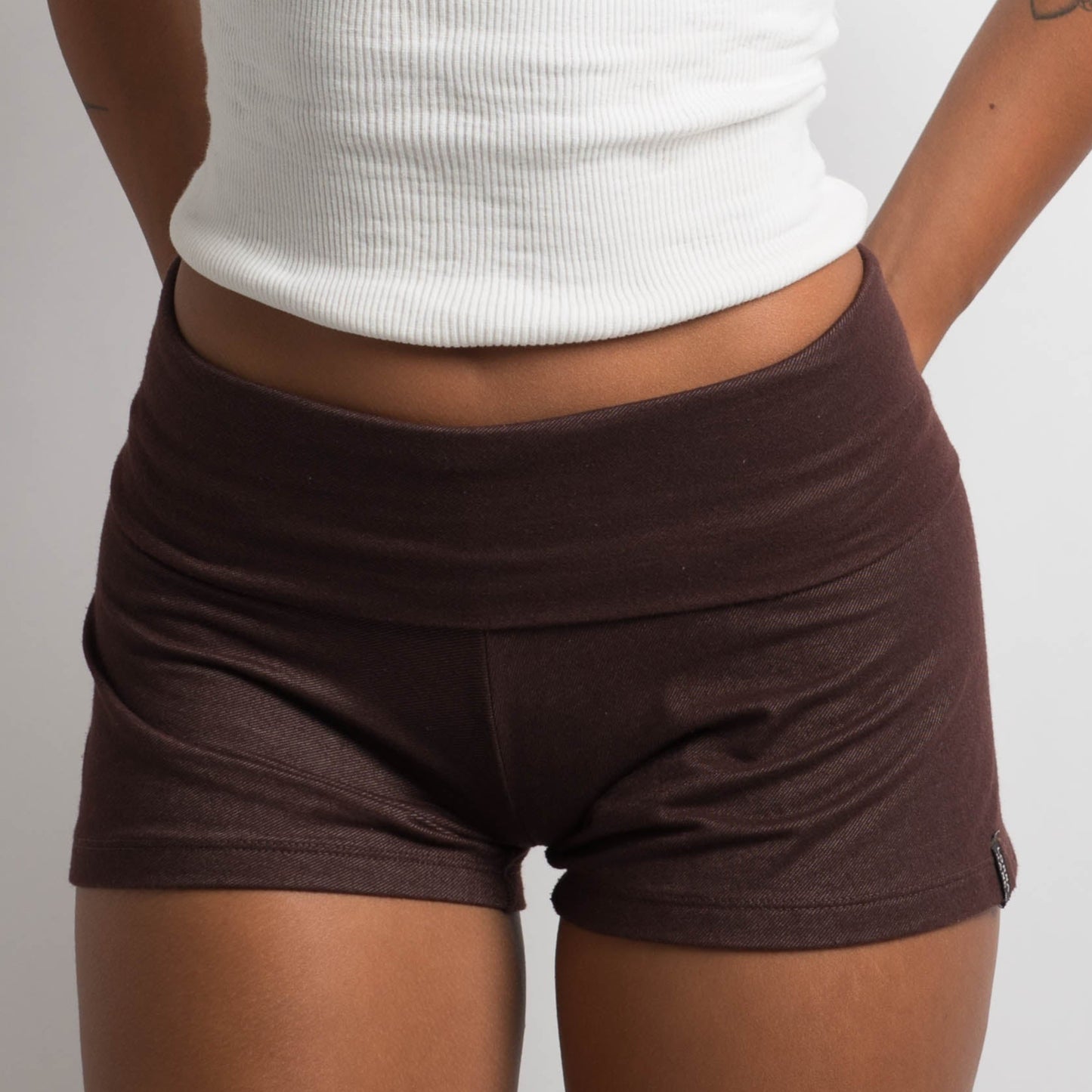 BROWN FOLD OVER SHORTS