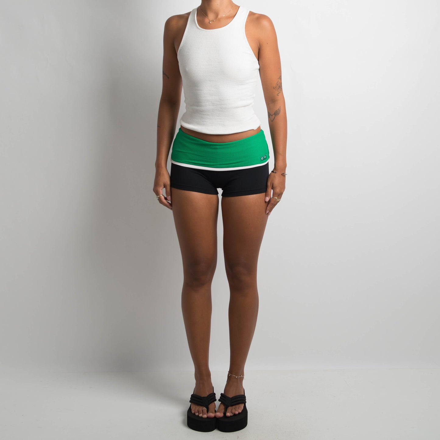 GREEN FOLD OVER MINI SHORTS