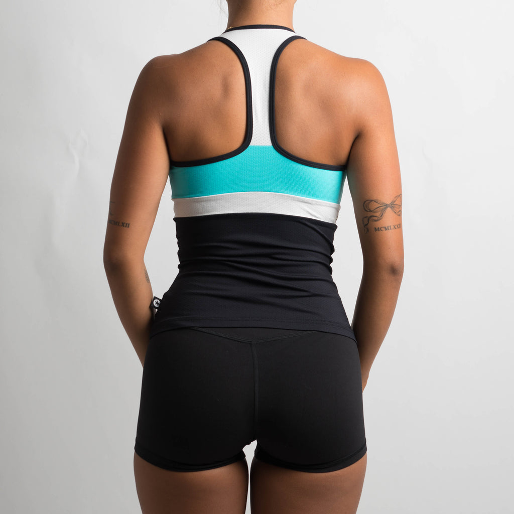 BLUE COLOURBLOCK TANK TOP