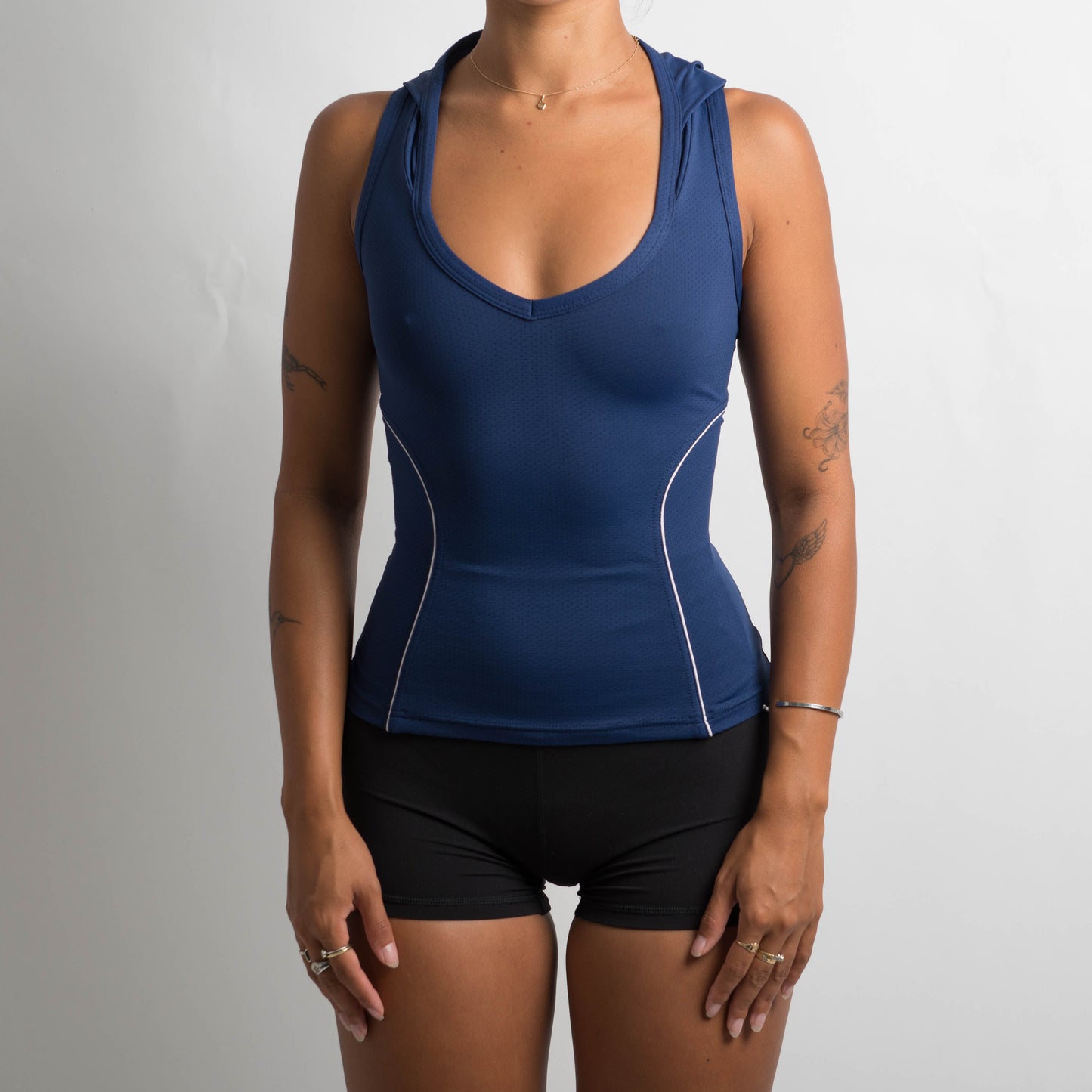 NAVY HOODED ACTIVEWEAR TOP