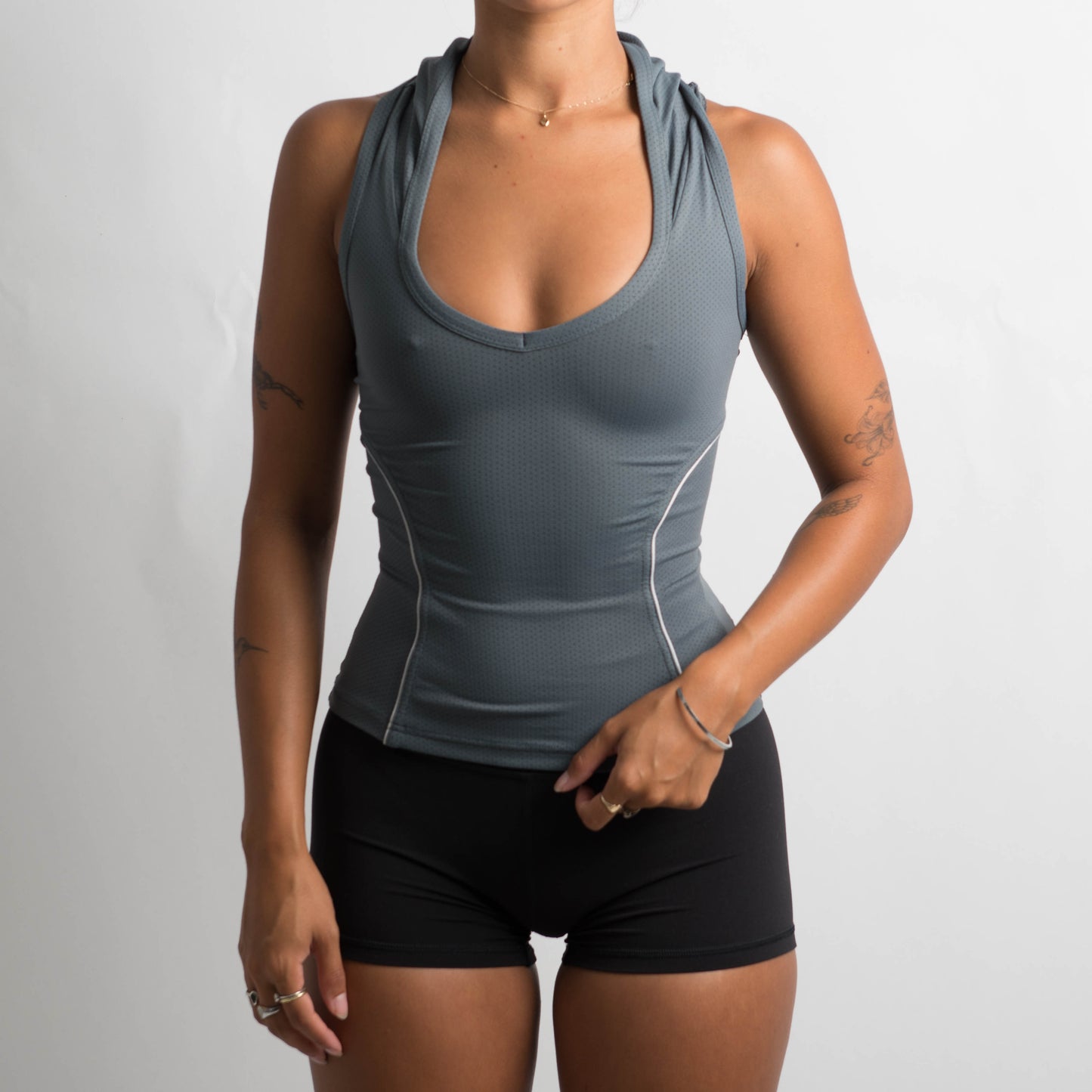 GREY HOODED ACTIVEWEAR TOP