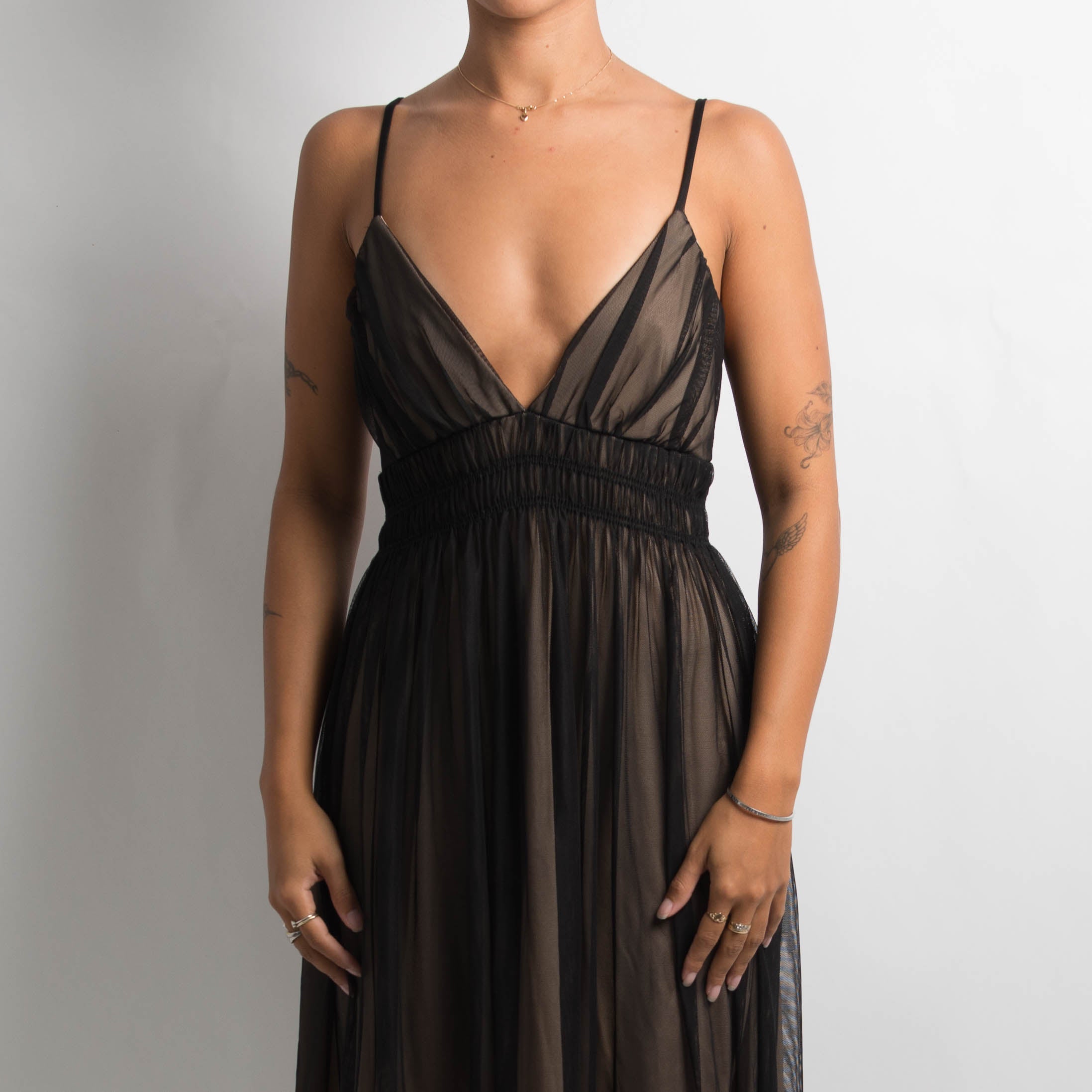 MESH BABYDOLL MIDI DRESS