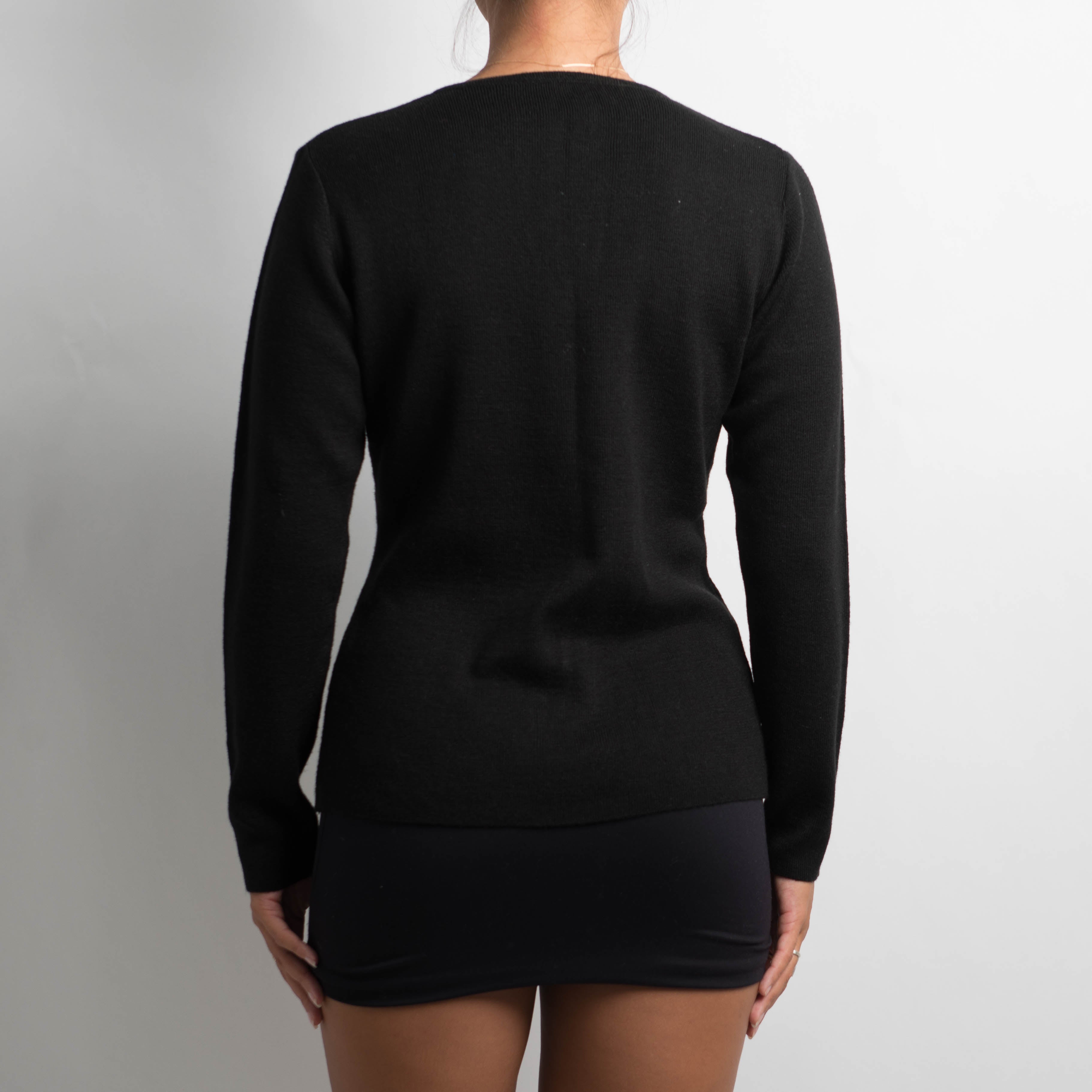 BLACK KNIT LACE UP TOP