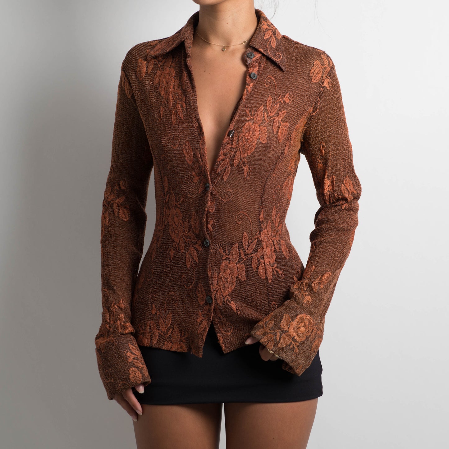 ORANGE MESH FLORAL BLOUSE