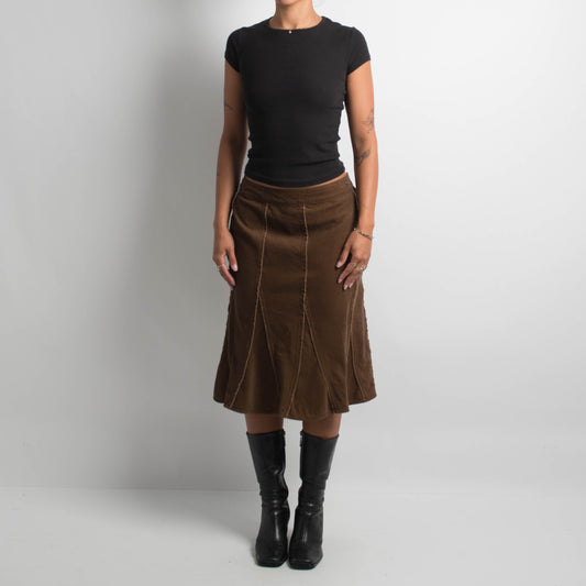 BROWN CORDUROY MIDI SKIRT