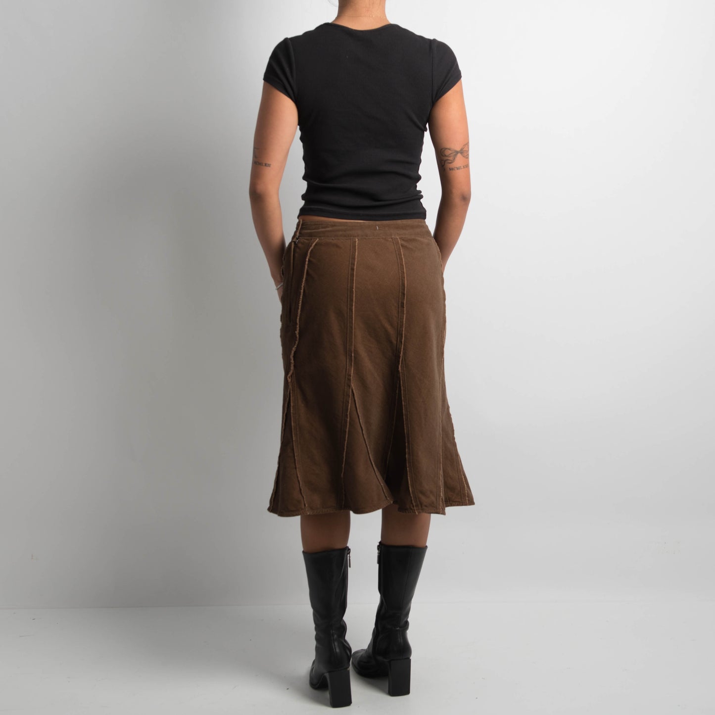 BROWN CORDUROY MIDI SKIRT