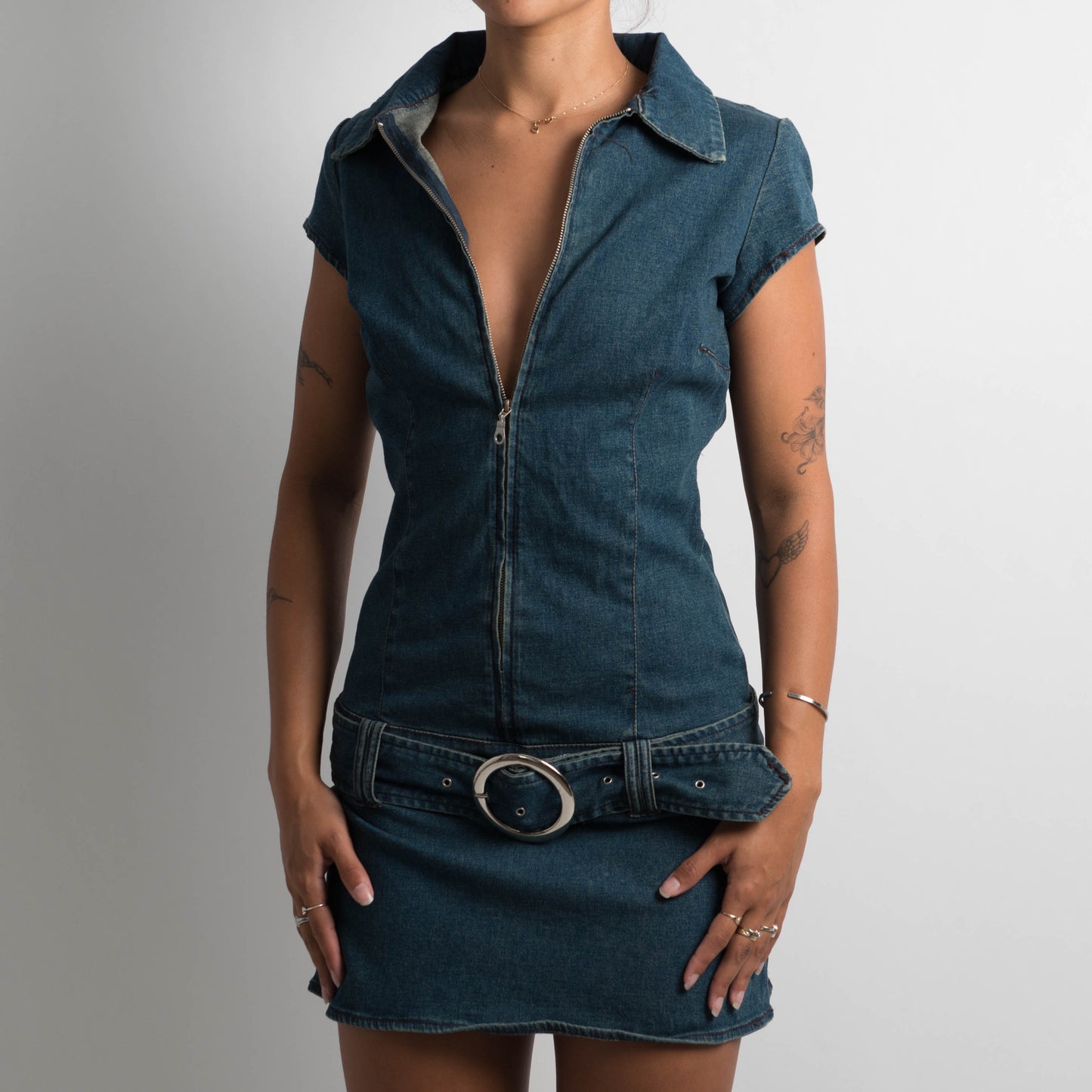 DENIM COLLARED MINI DRESS