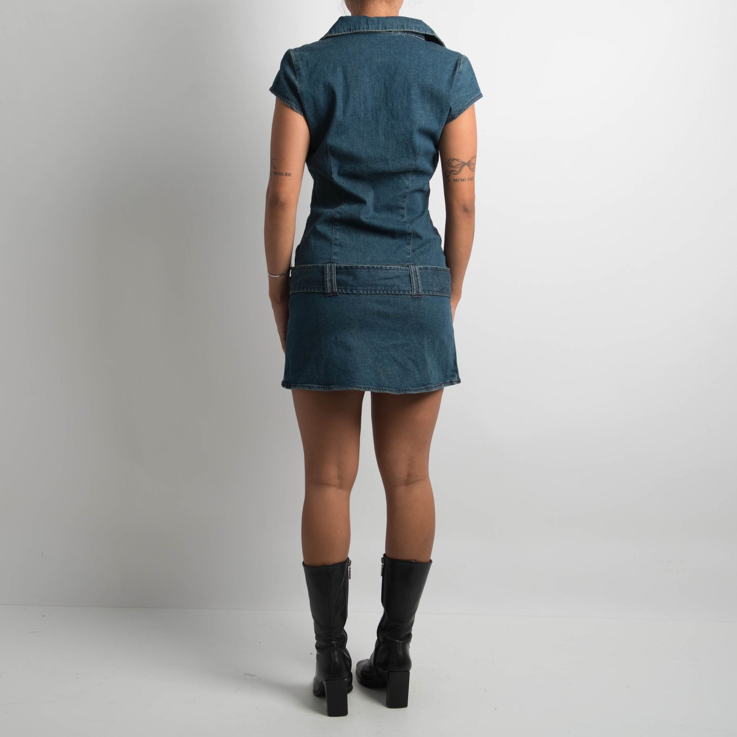 DENIM COLLARED MINI DRESS